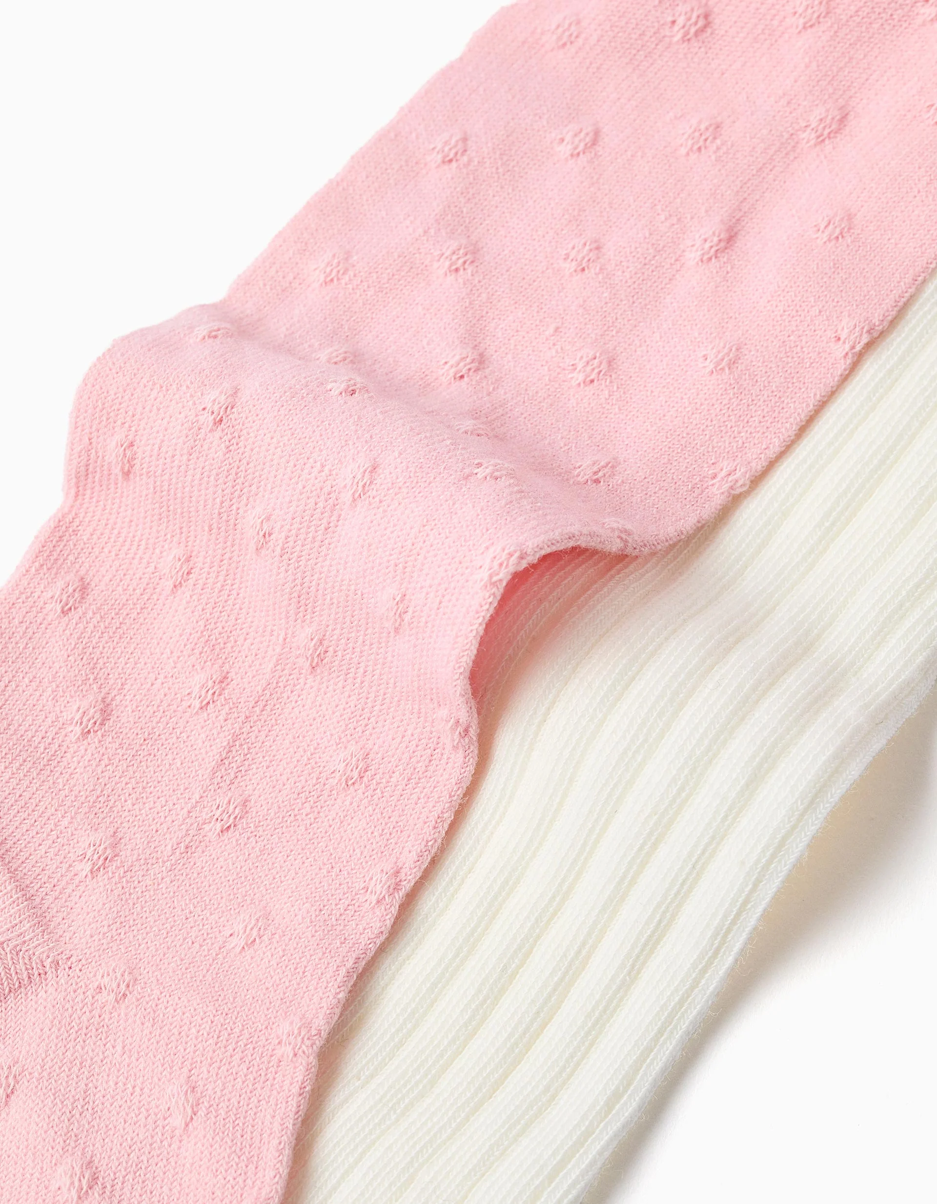 2 pairs of ribbed/jacquard tights for newborn and baby girls, white/pink - Image 3