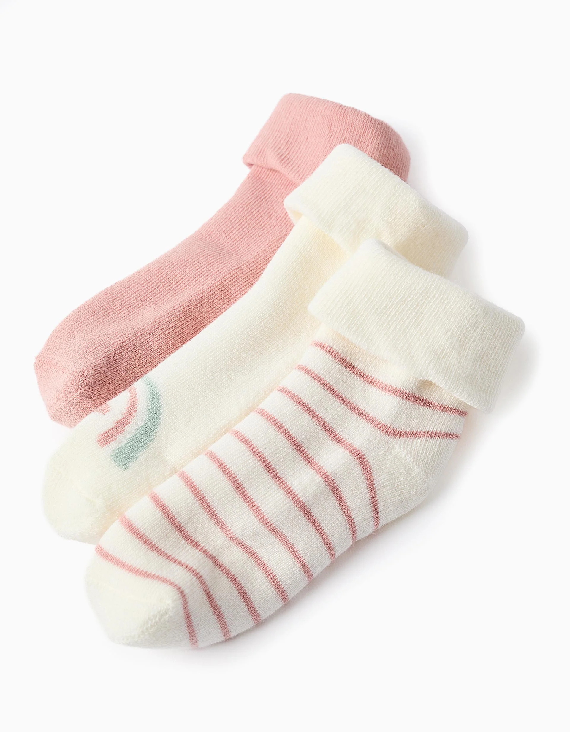3 pairs socks with terry lining for newborn and baby girls, white/pink - Image 2