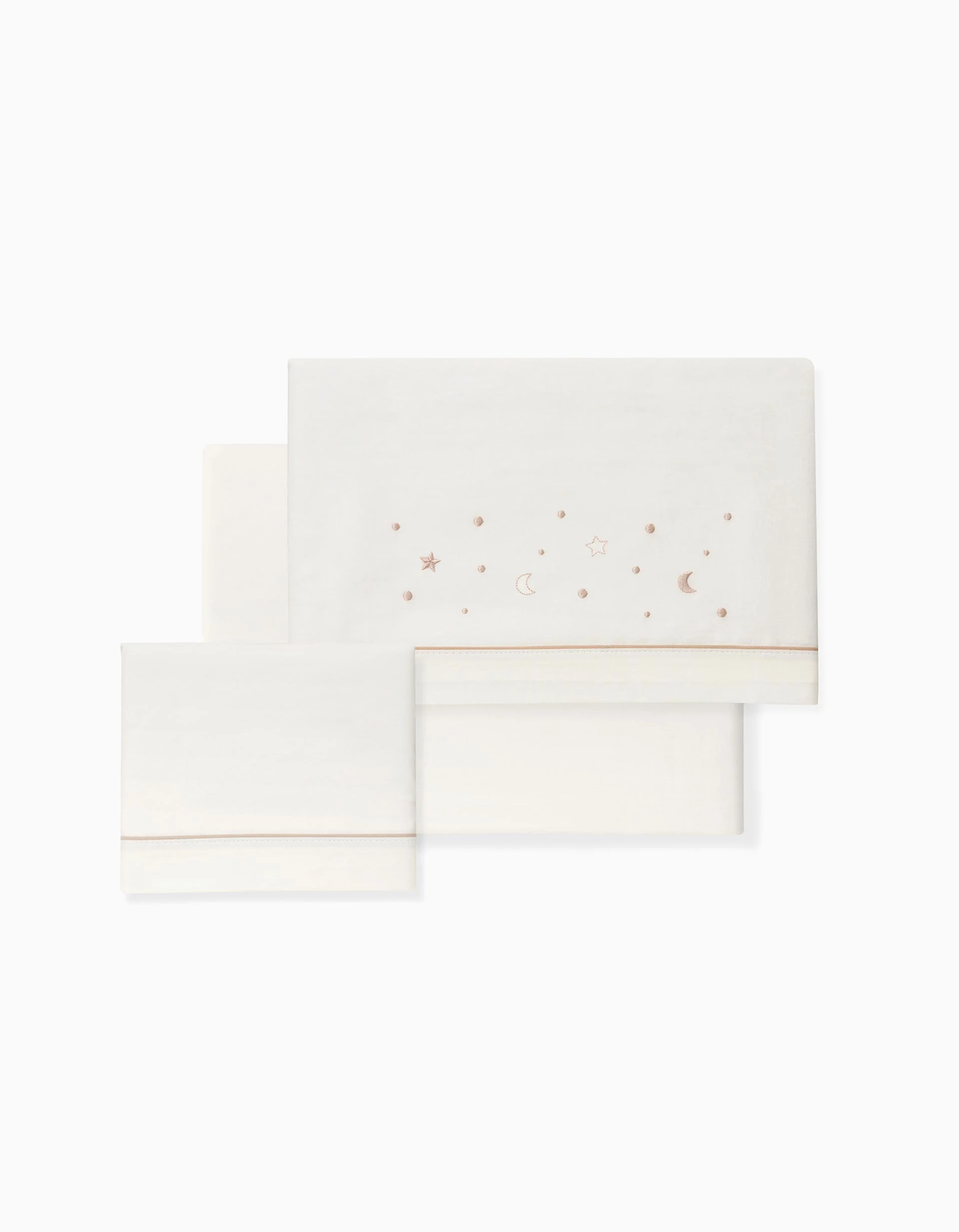 3-Piece Set Cotton Bed Sheets Interbaby 'Stars' 60x120 cm, Beige - Image 2