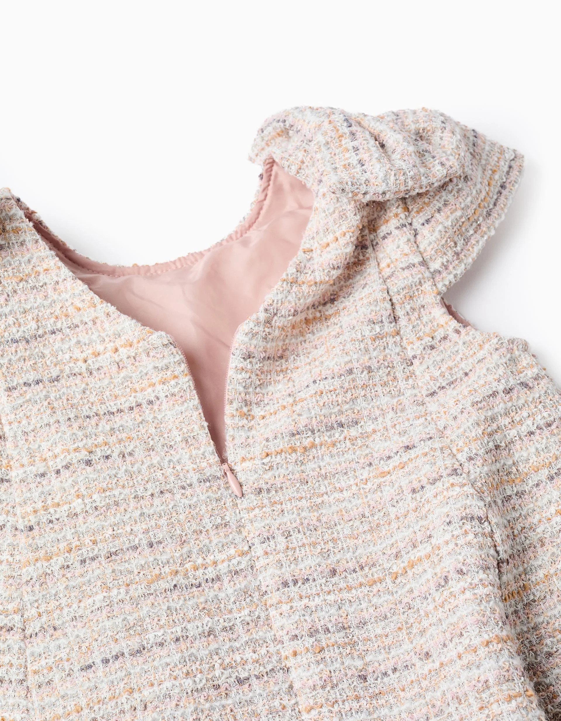 A-line tweed dress with decorative bows for girls, pink - Image 4