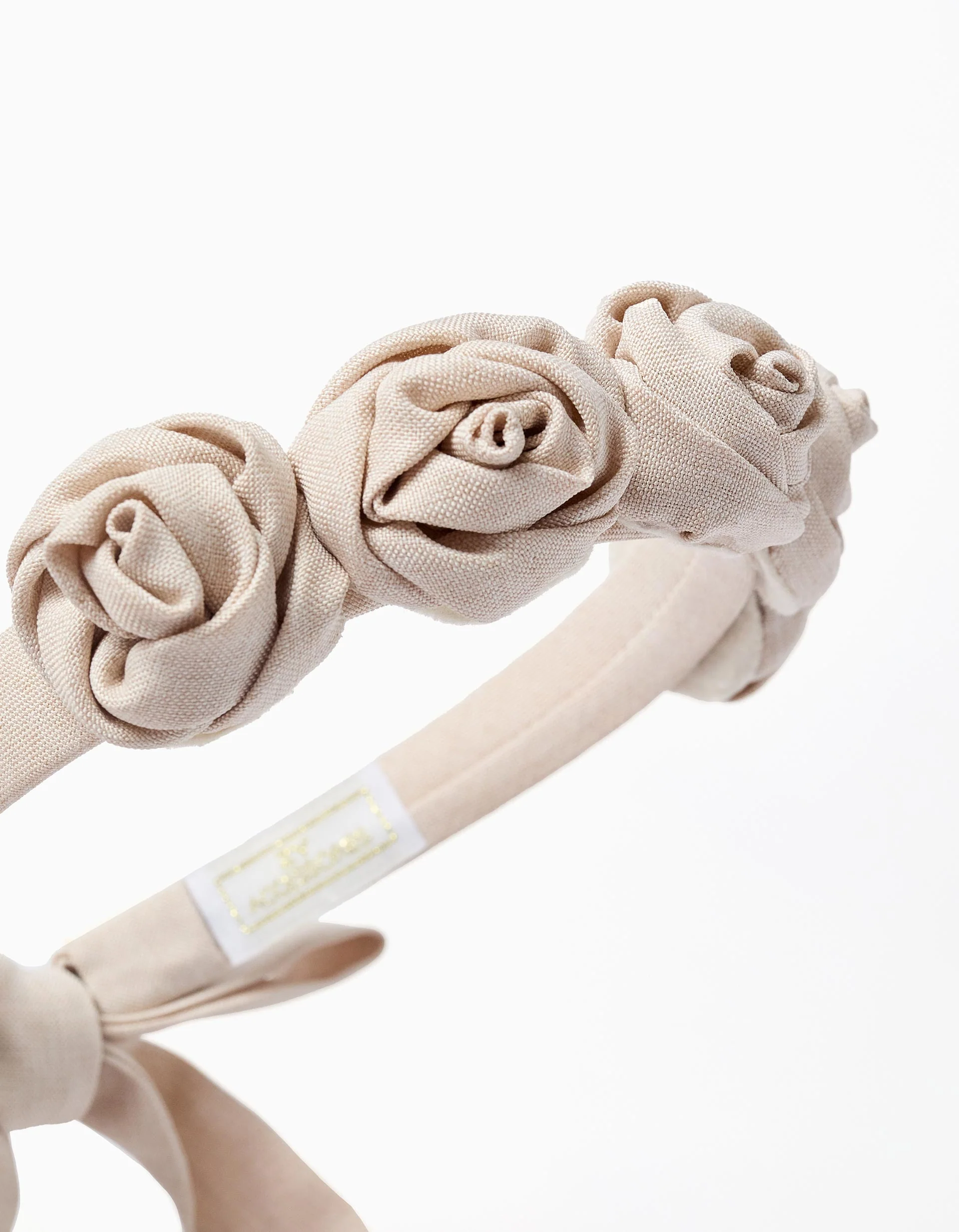 Alice band with flowers and straps for girls, light beige - Image 3