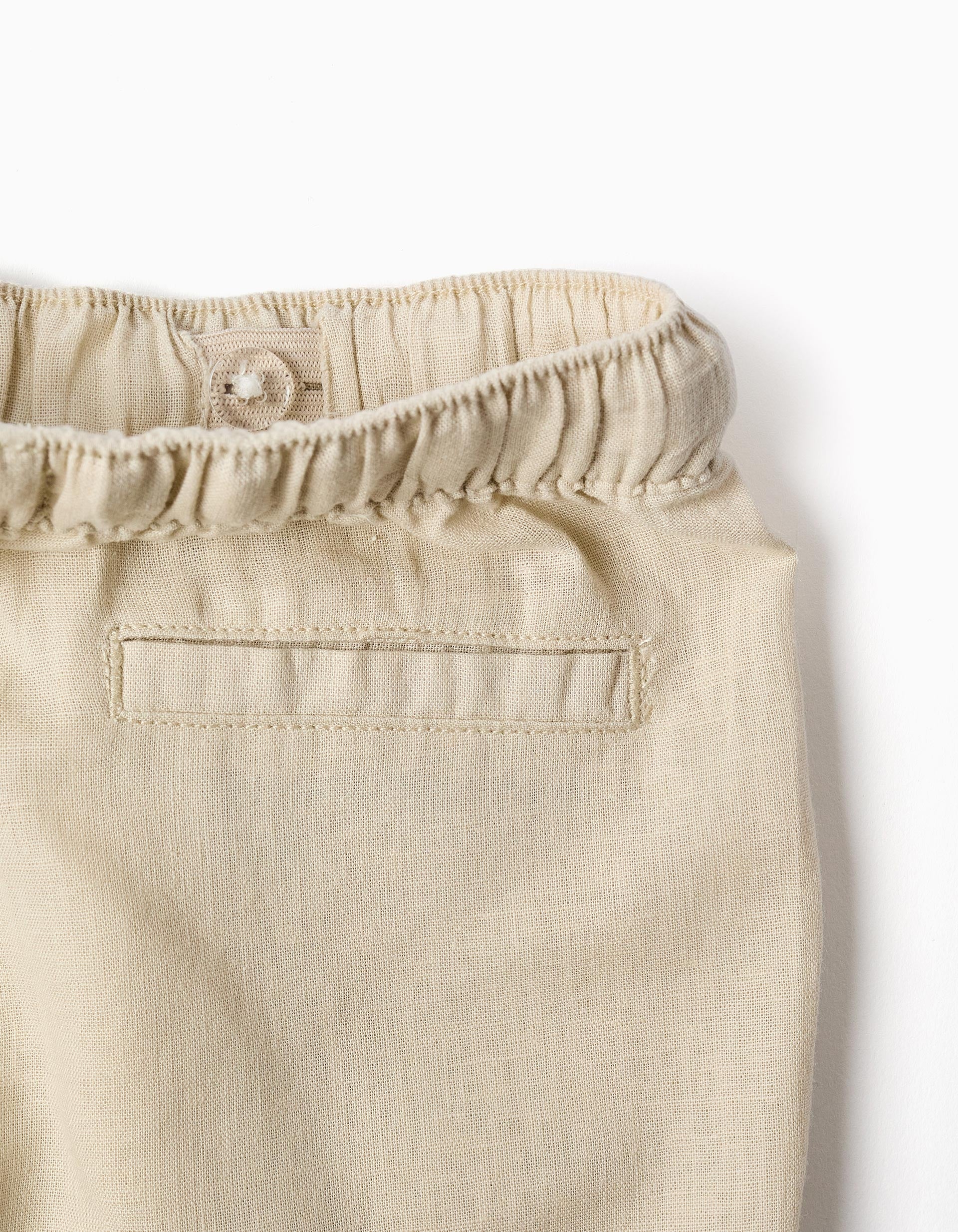Baggy linen trousers with drawstring for baby boys, light beige - Image 3