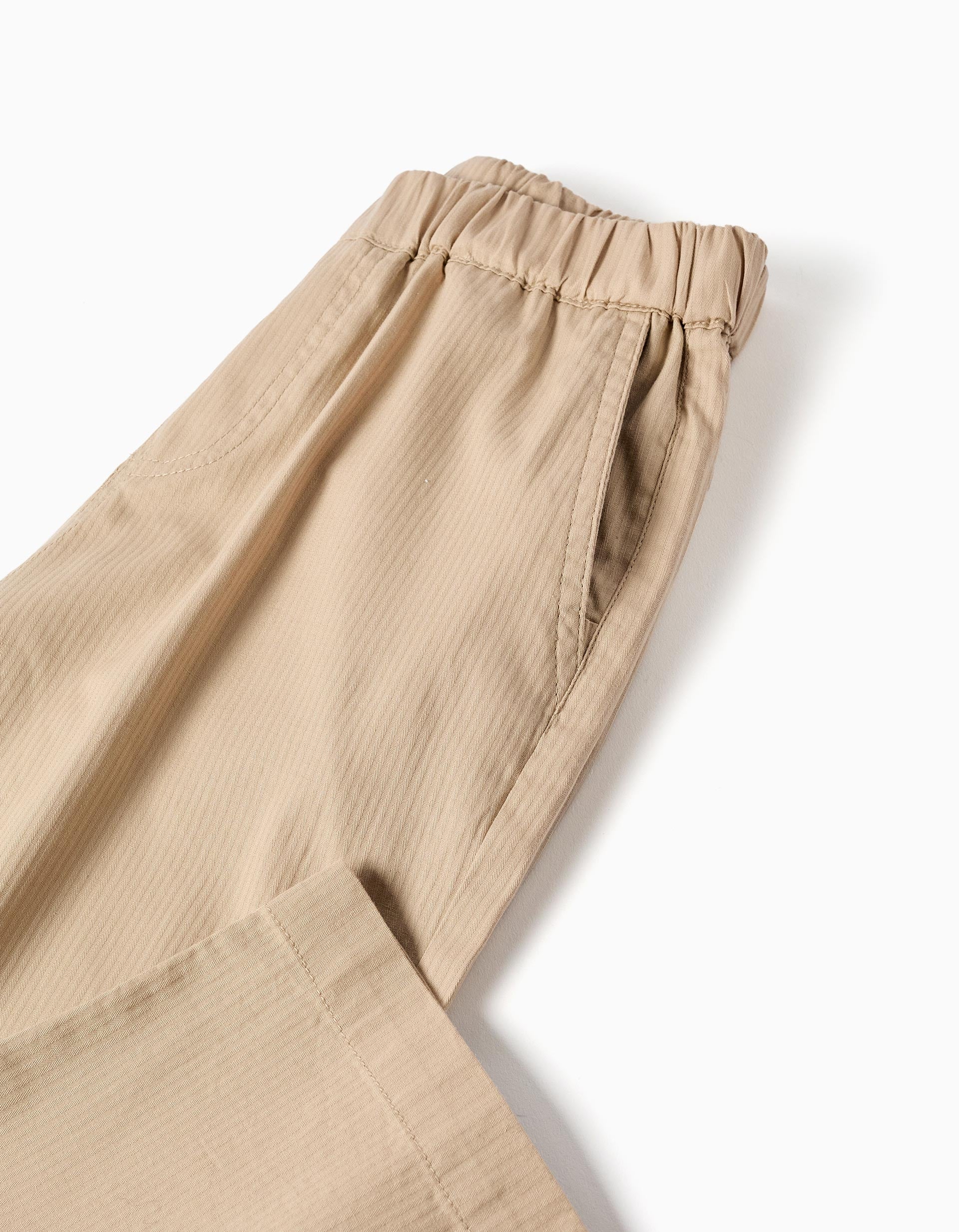 Baggy pull-up trousers in cotton B&S for boys, beige - Image 5