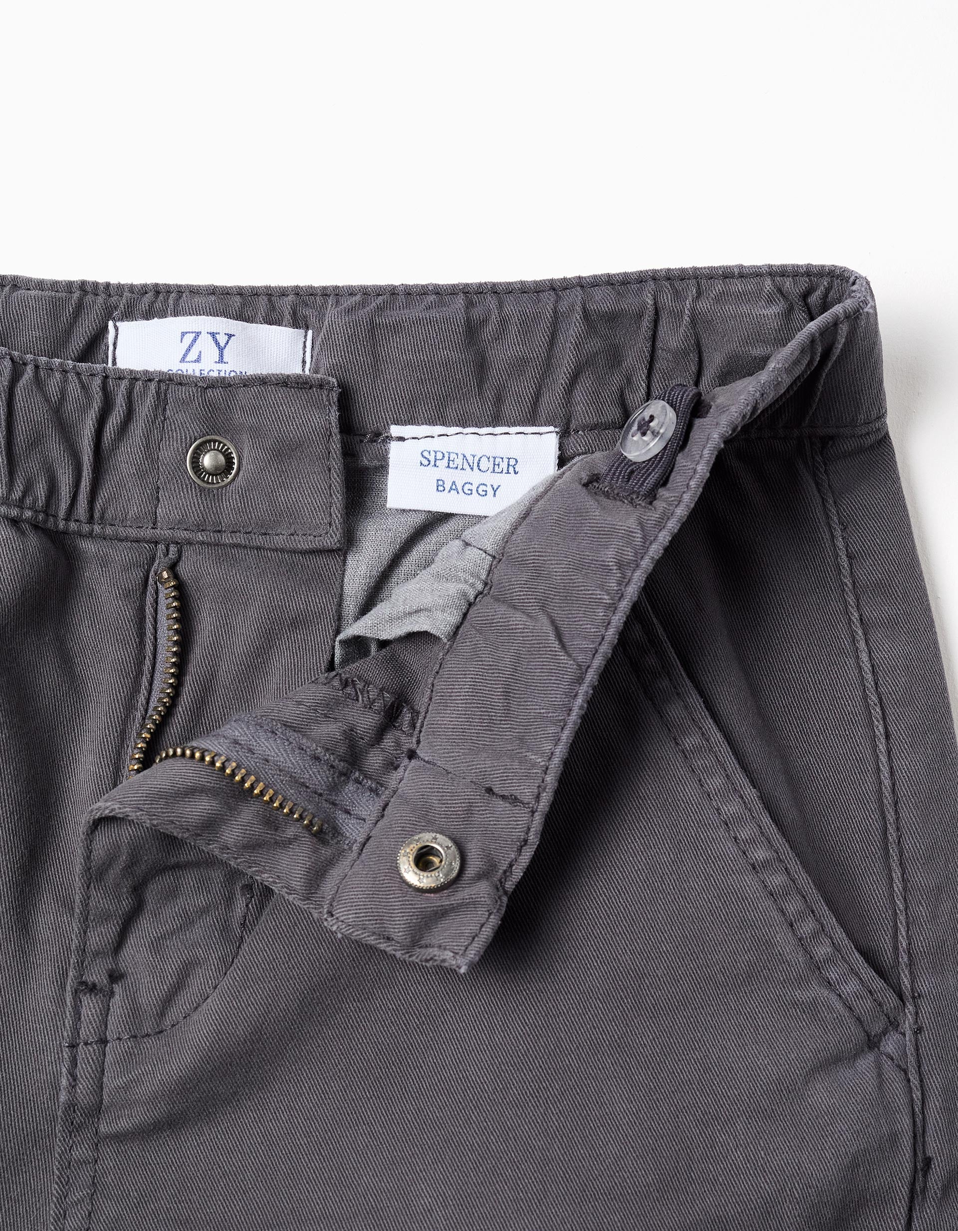 Baggy twill chino trousers B&S for boys, dark grey - Image 5