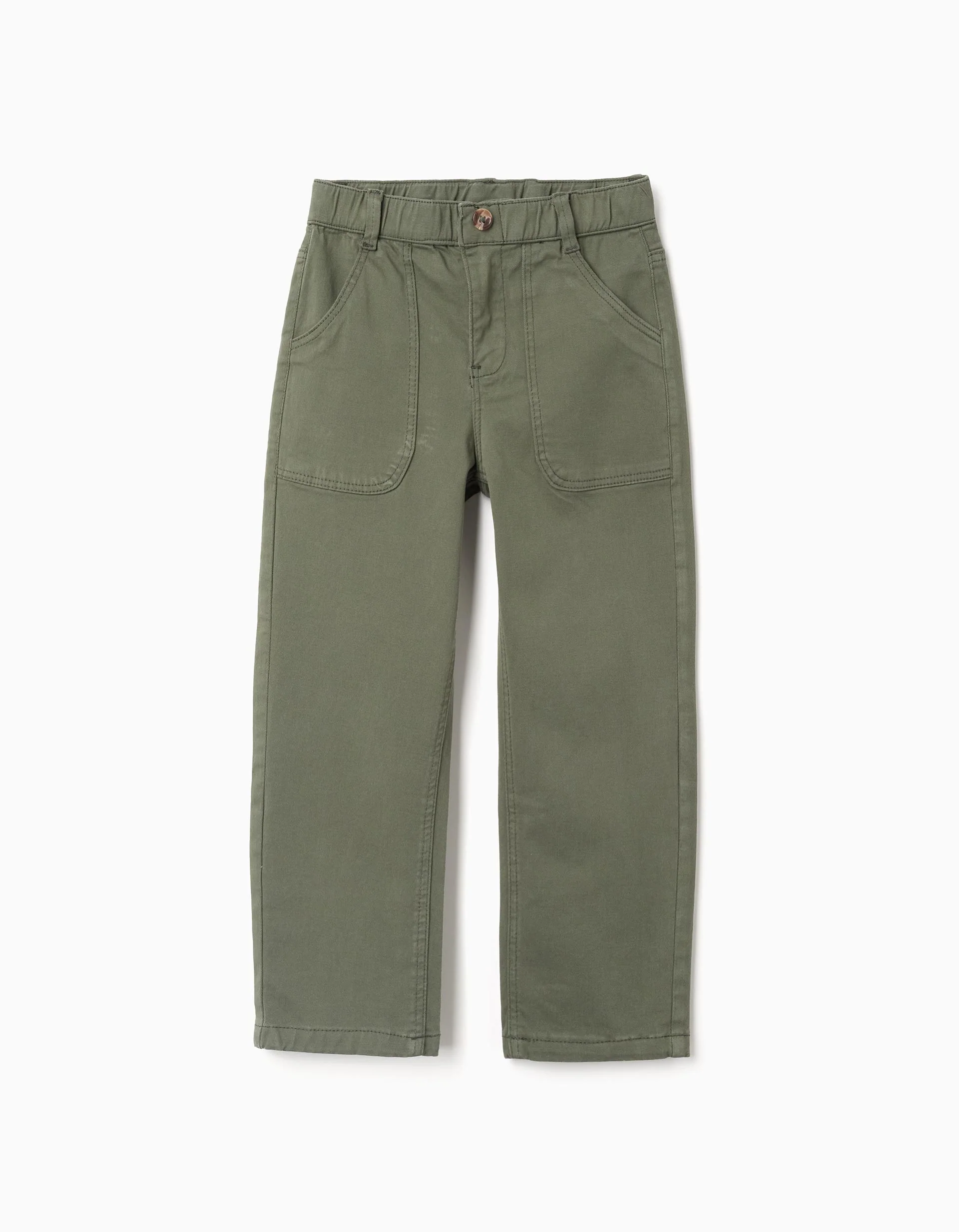 Baggy twill trousers with pockets for boys, dark green