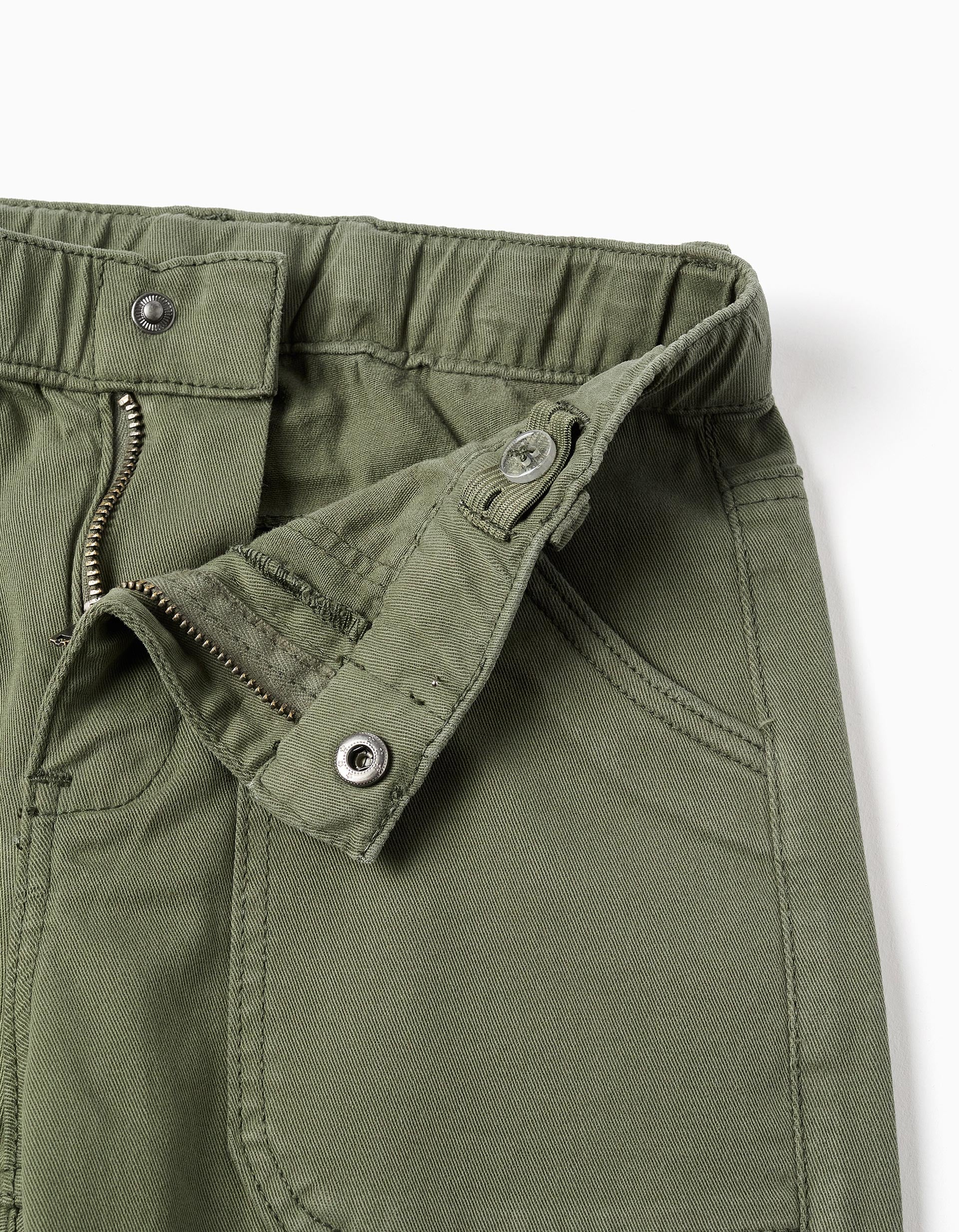 Baggy twill trousers with pockets for boys, dark green - Image 3