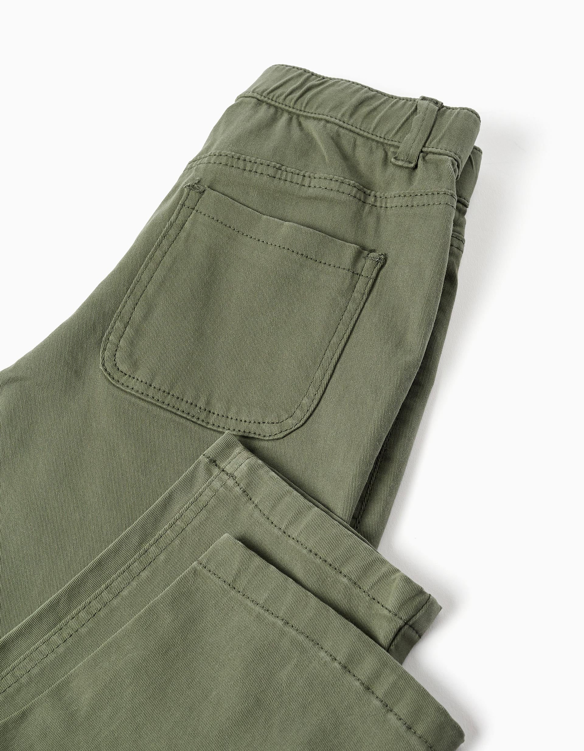 Baggy twill trousers with pockets for boys, dark green - Image 4