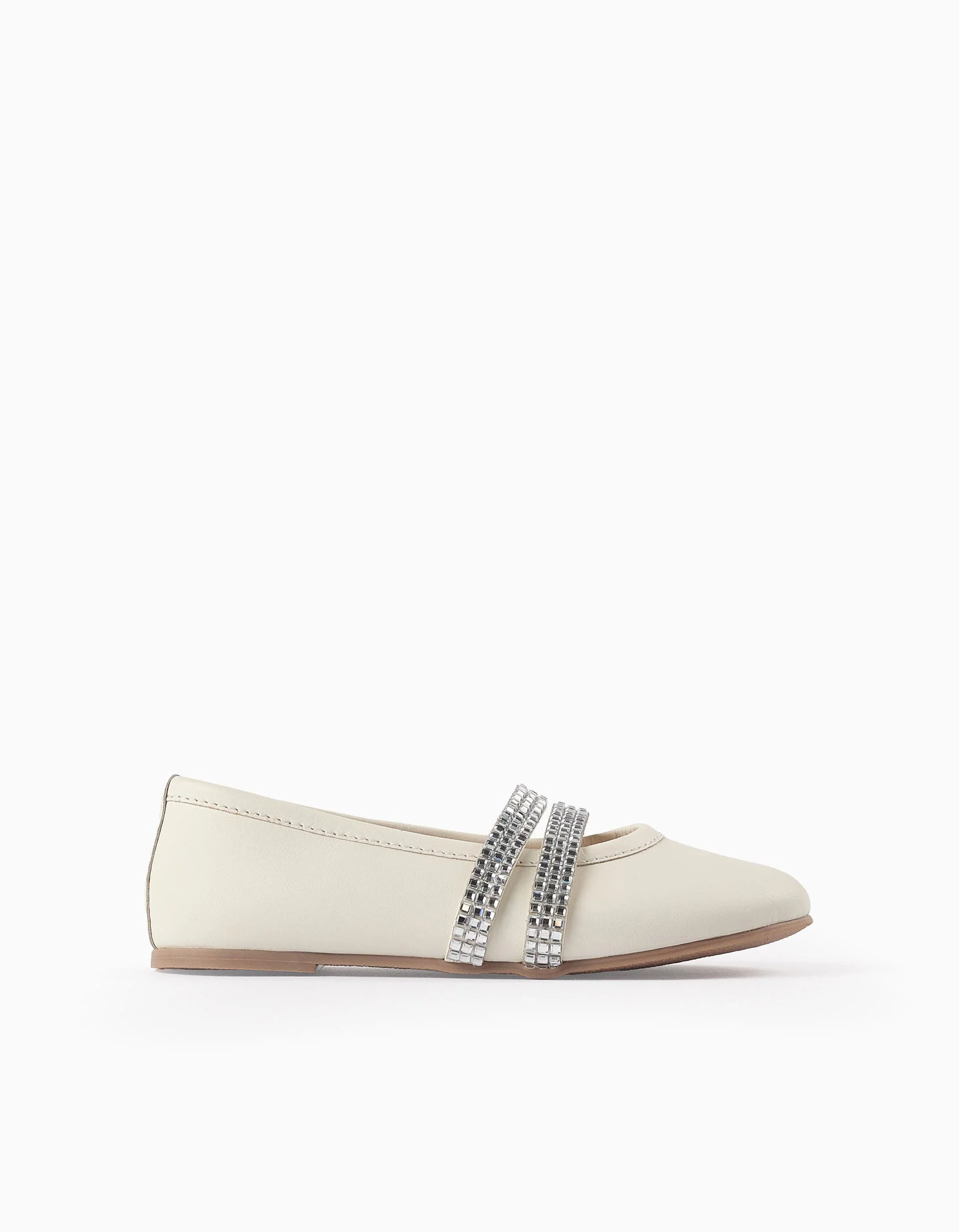 Ballerina Flats with Strass Straps for Girls, White/Silver