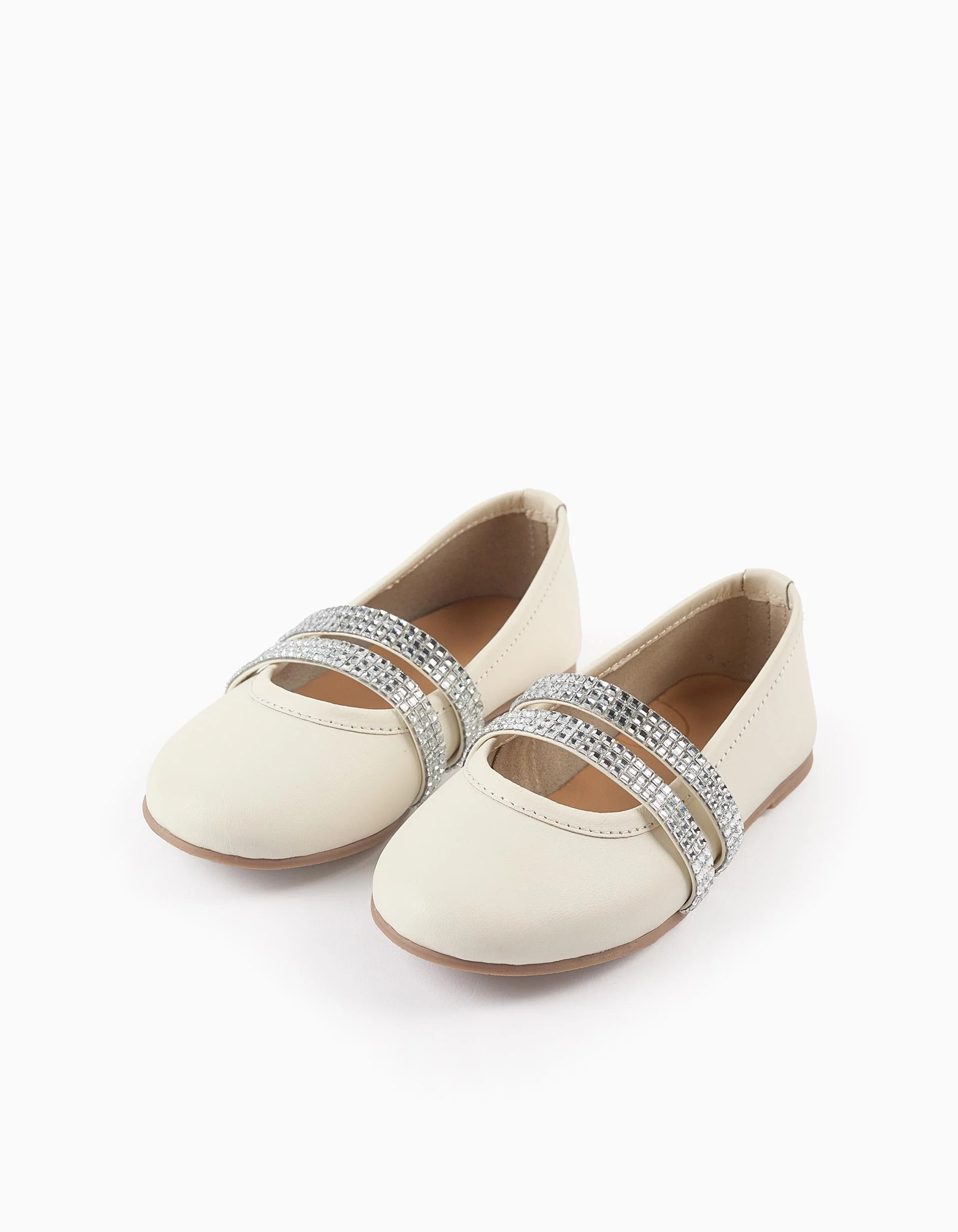 Ballerina Flats with Strass Straps for Girls, White/Silver - Image 2