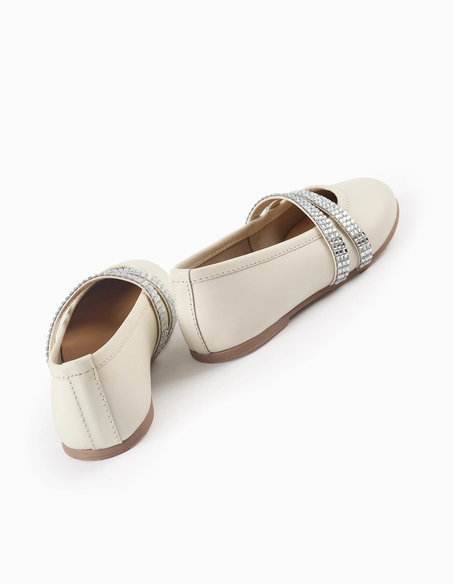 Ballerina Flats with Strass Straps for Girls, White/Silver - Image 3