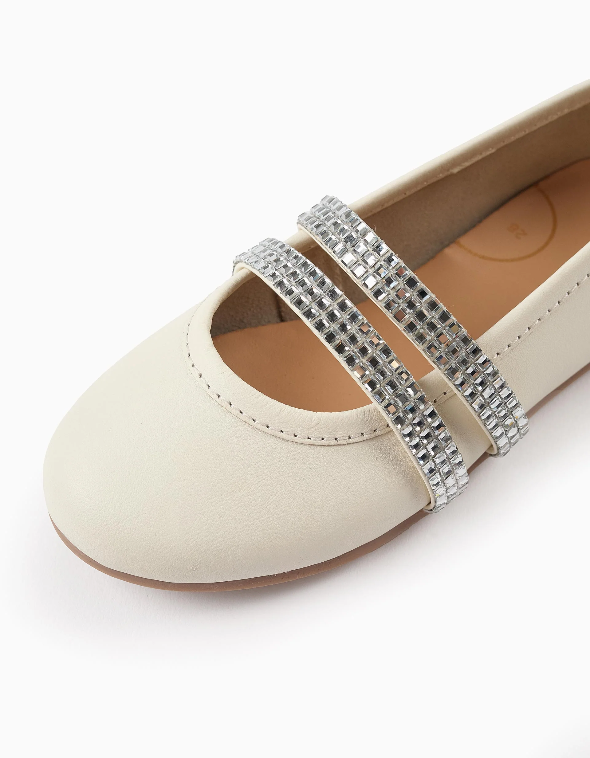 Ballerina Flats with Strass Straps for Girls, White/Silver - Image 4