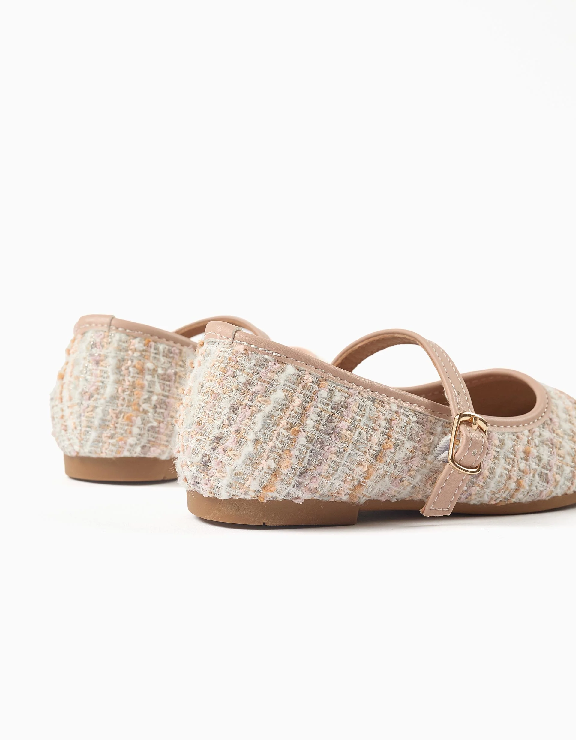 Ballerina shoes in tweed with strap for girls, pink - Image 3