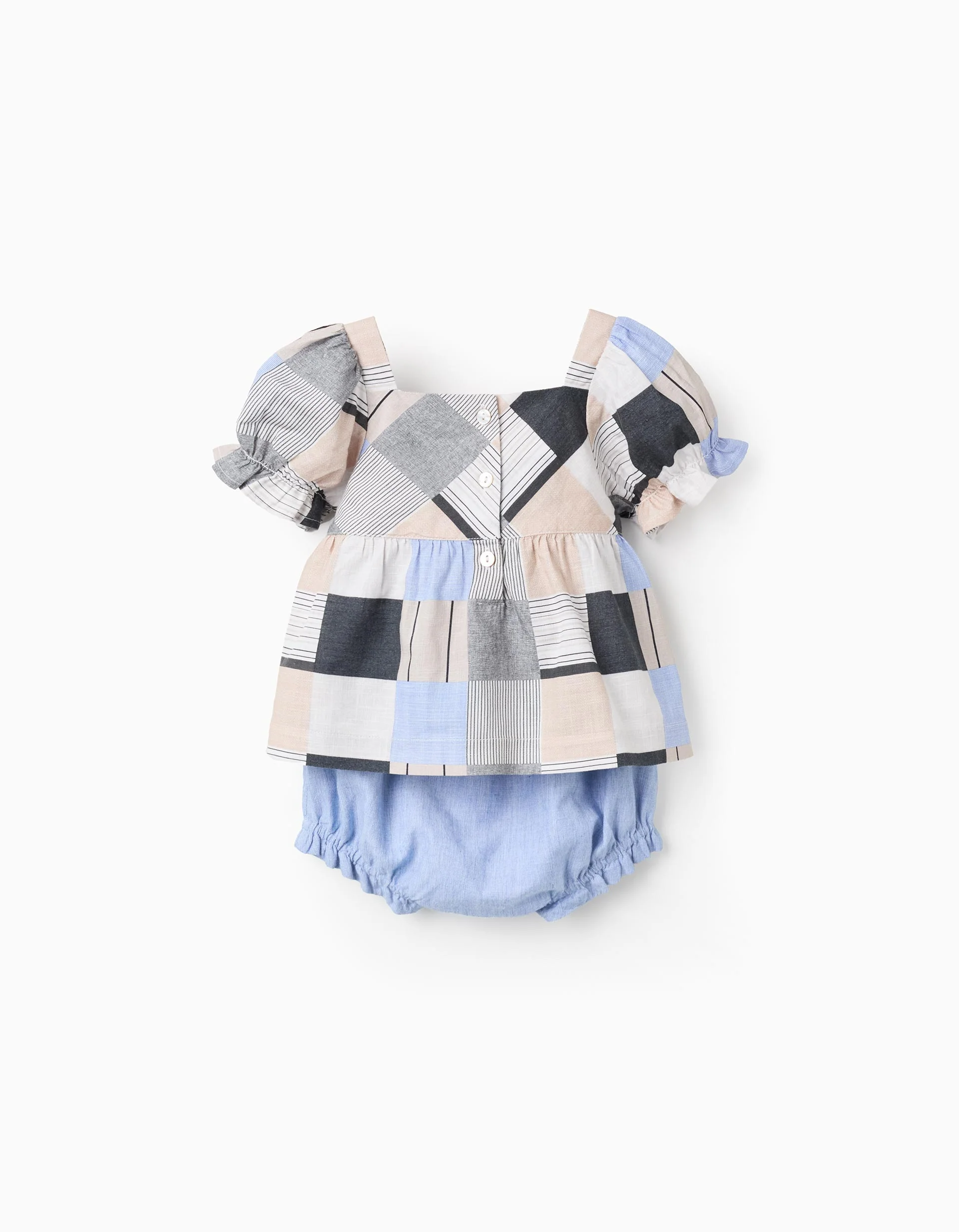 Blouse with Motif + Shorts for Baby Girls 'B&S', Beige/Grey/Blue - Image 3