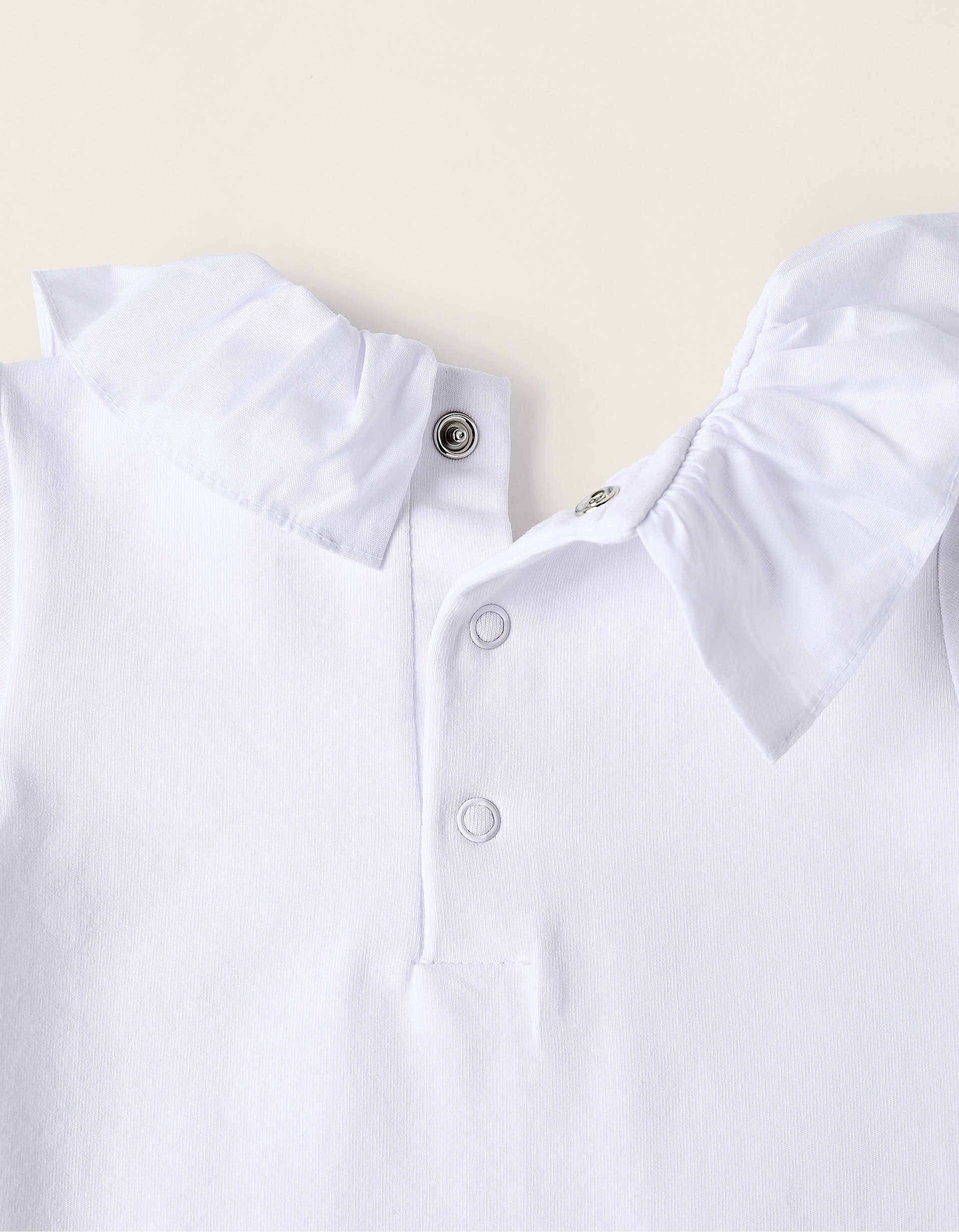 Bodysuit-Blouse with Ruffles in Cotton for Newborn Girls, White - Image 3
