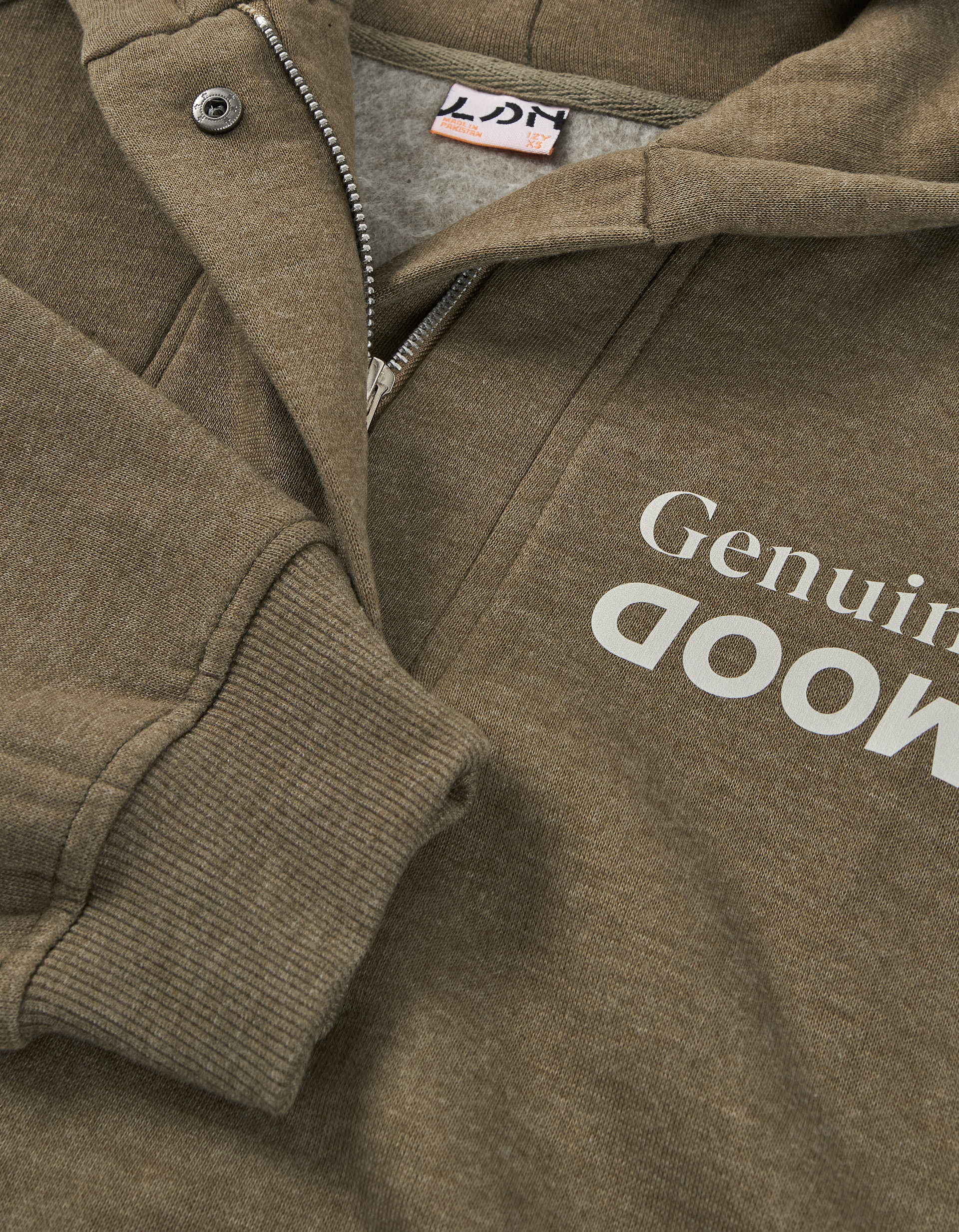 Brushed hooded half-zip sweatshirt with Genuine print for boys, brown - Image 3