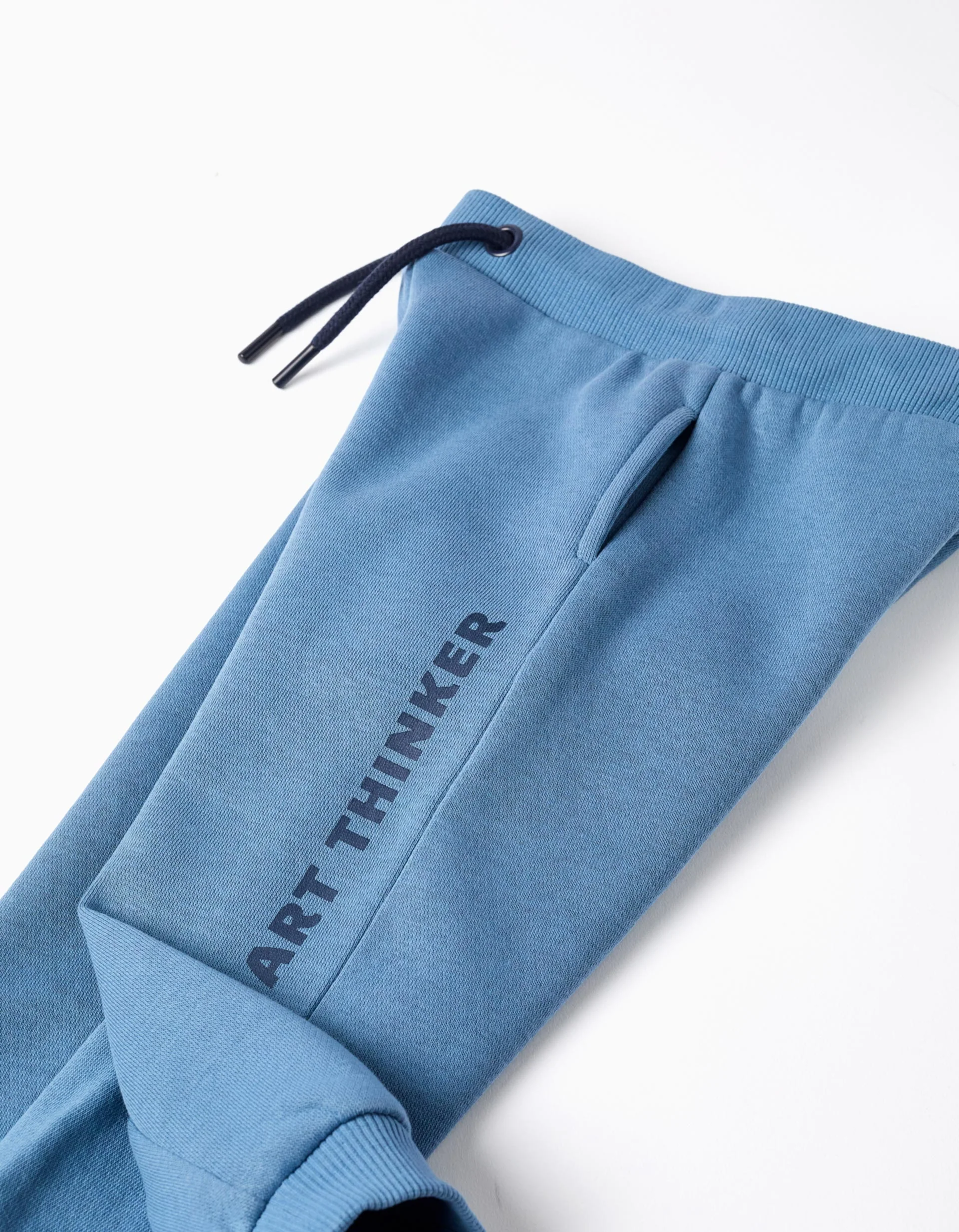 Brushed joggers with Art Thinker print for baby boys, blue - Image 4