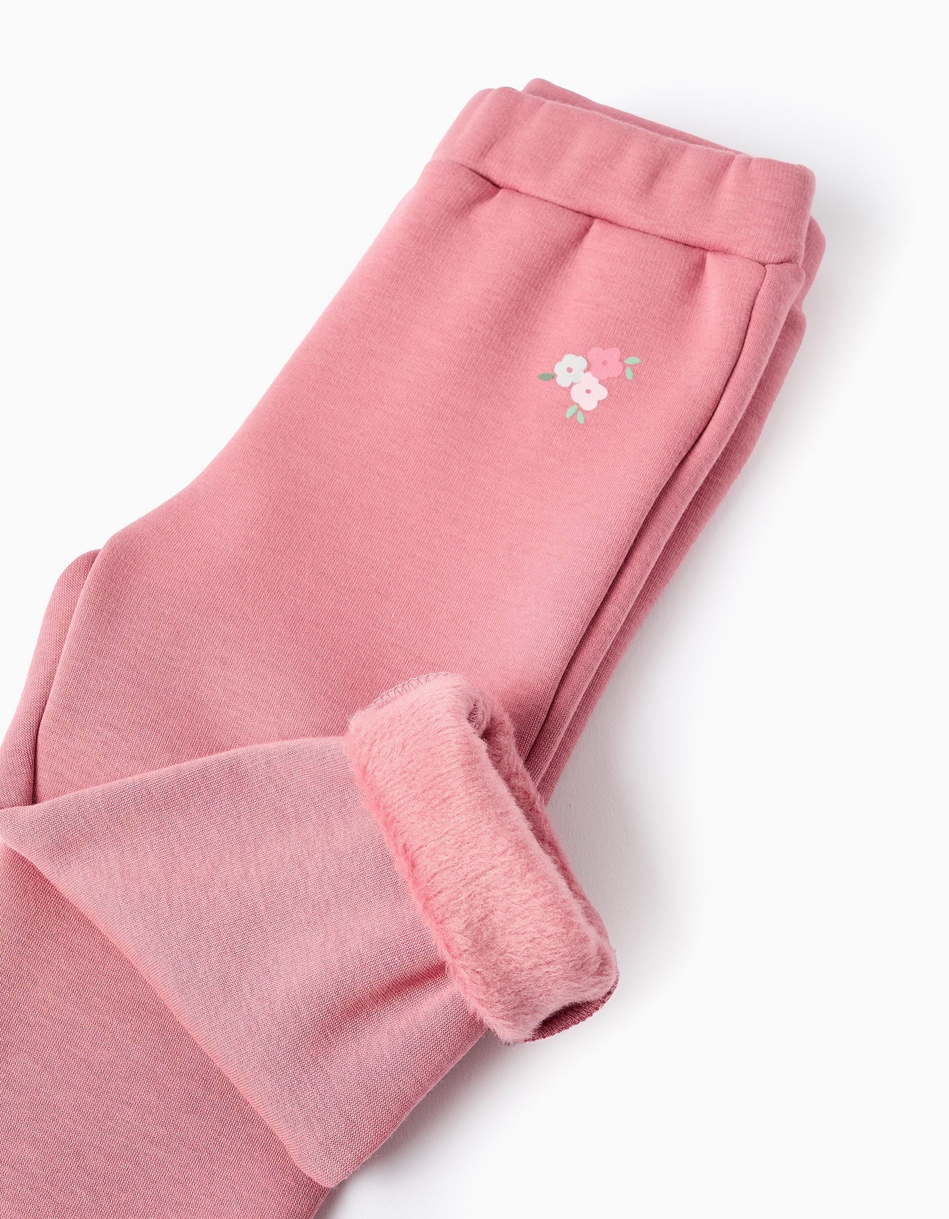 Brushed leggings with flower print for baby girls, pink - Image 4