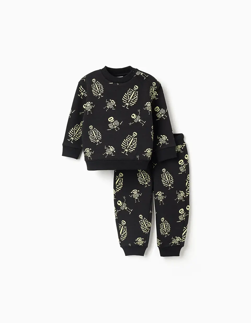 Brushed sweat + joggers with glow-in-the-dark motif for baby boys, black - Image 2