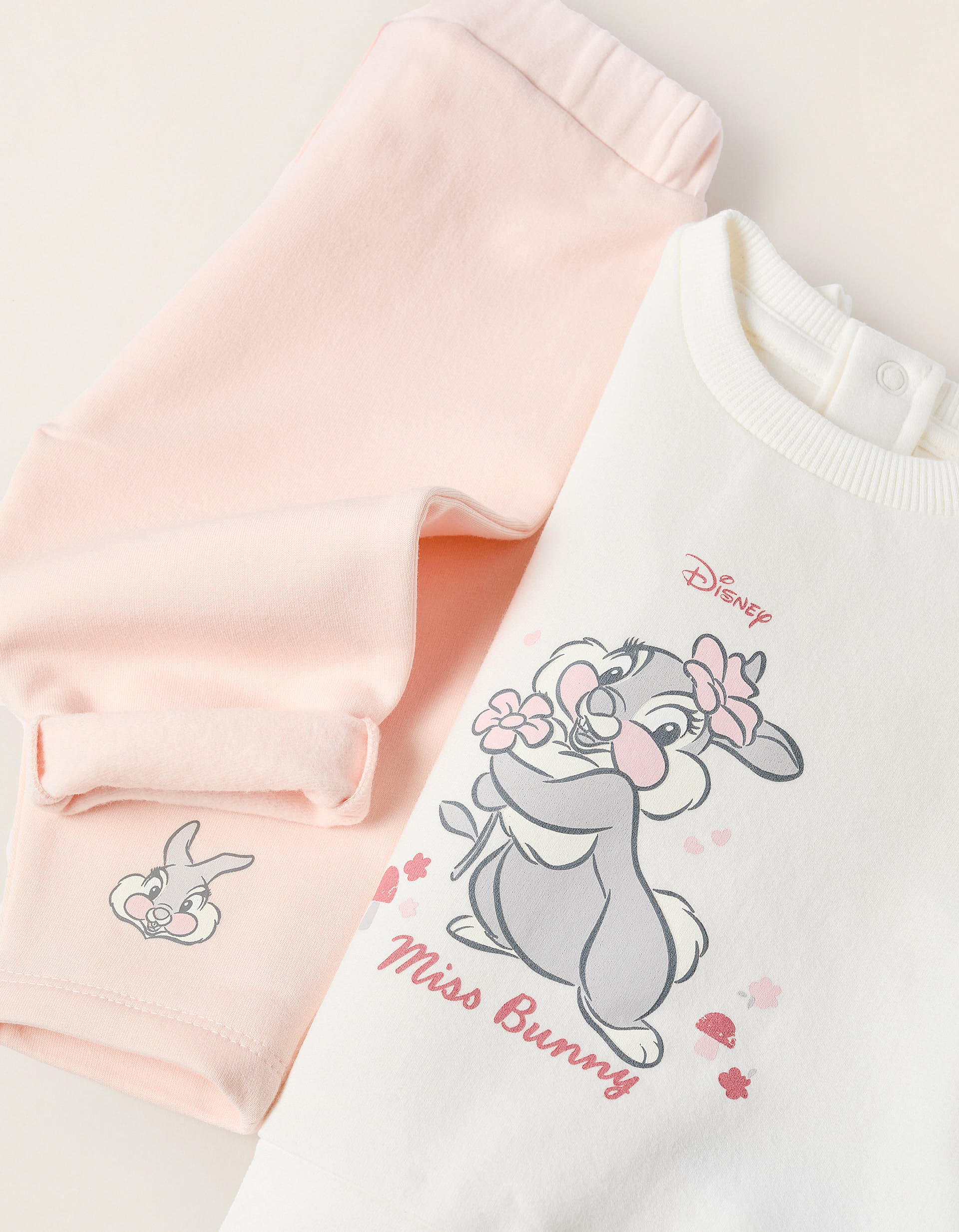 Brushed Sweatshirt + Trousers for Newborns 'Miss Bunny', White/Pink - Image 4