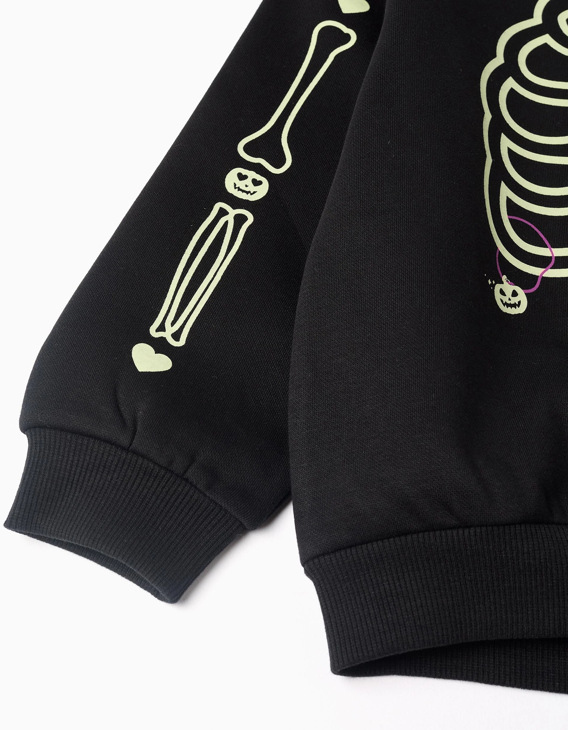 Brushed sweatshirt with glow-in-the-dark print for girls, black - Image 6
