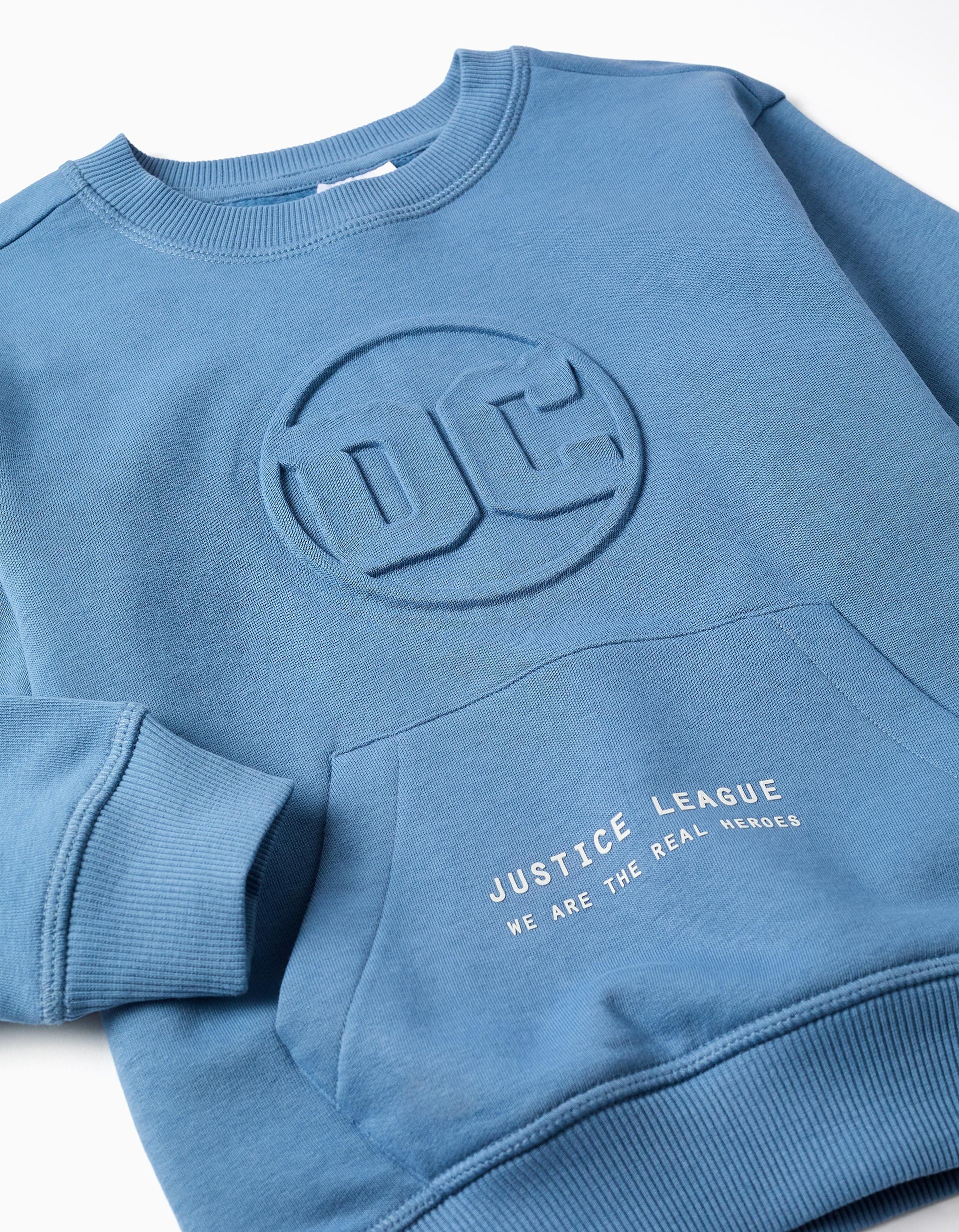 Brushed sweatshirt with Justice League prints for boys, blue - Image 3