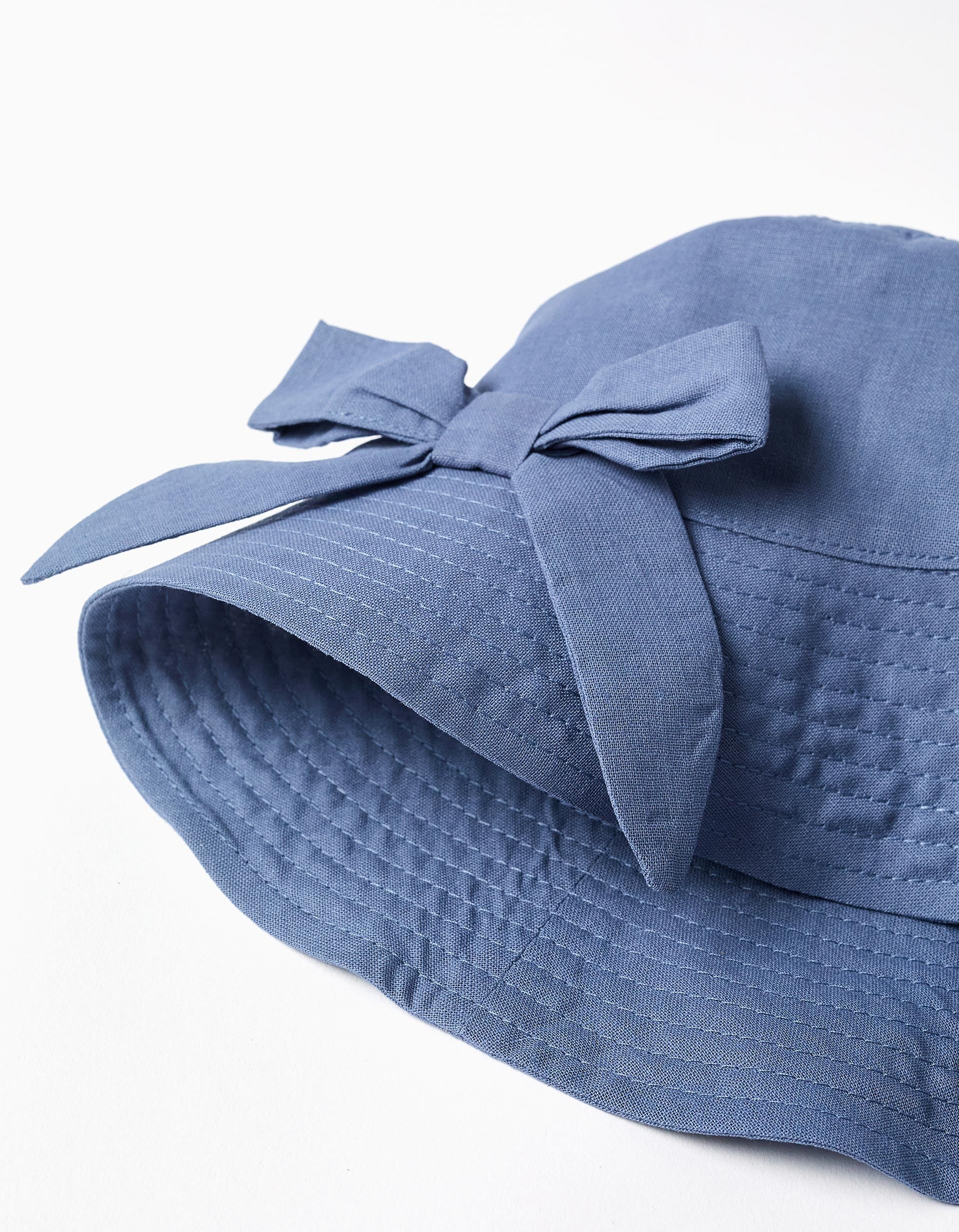 Bucket hat with applied bow for girls, blue - Image 2