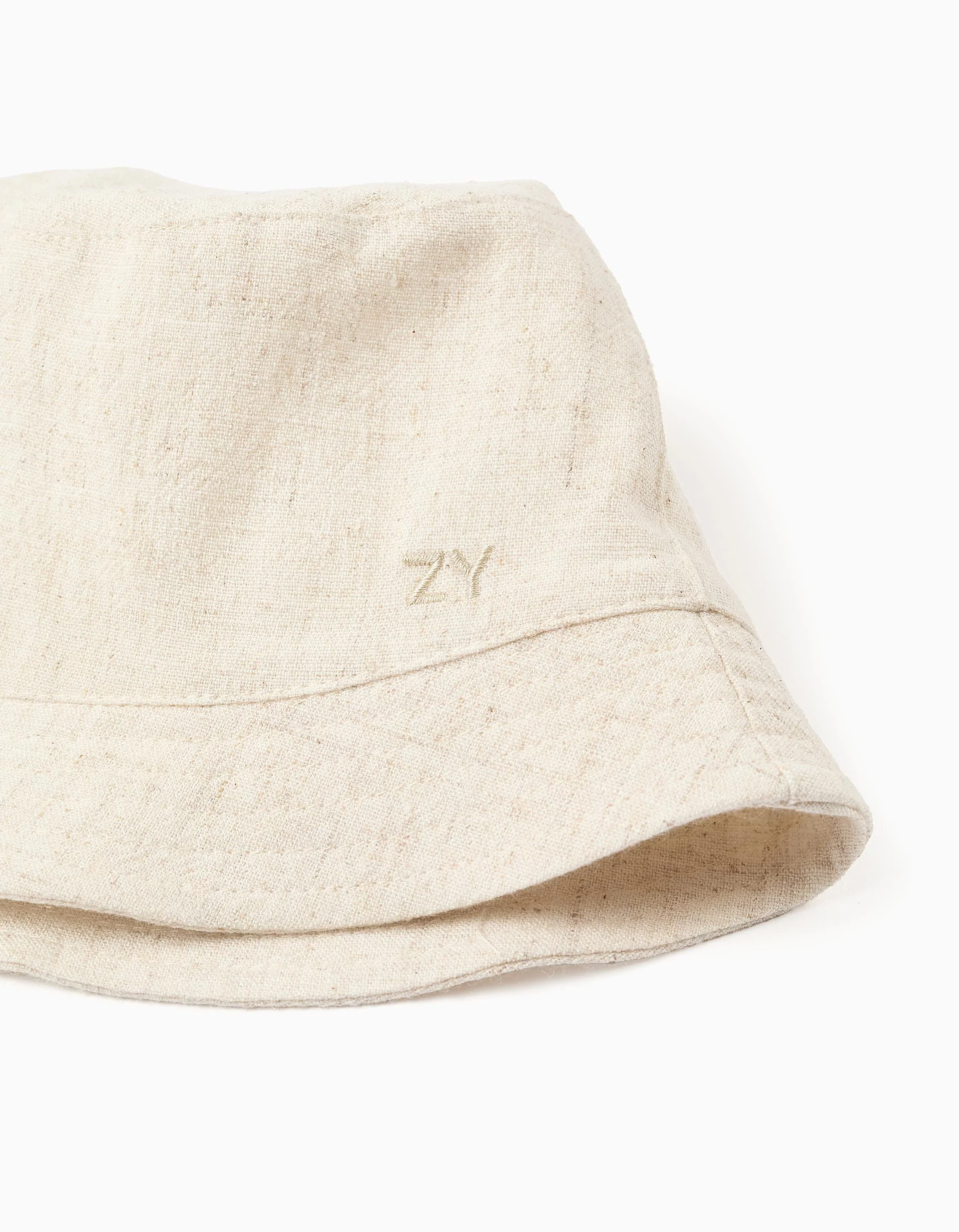 Bucket hat with linen for babies and children, light beige - Image 2