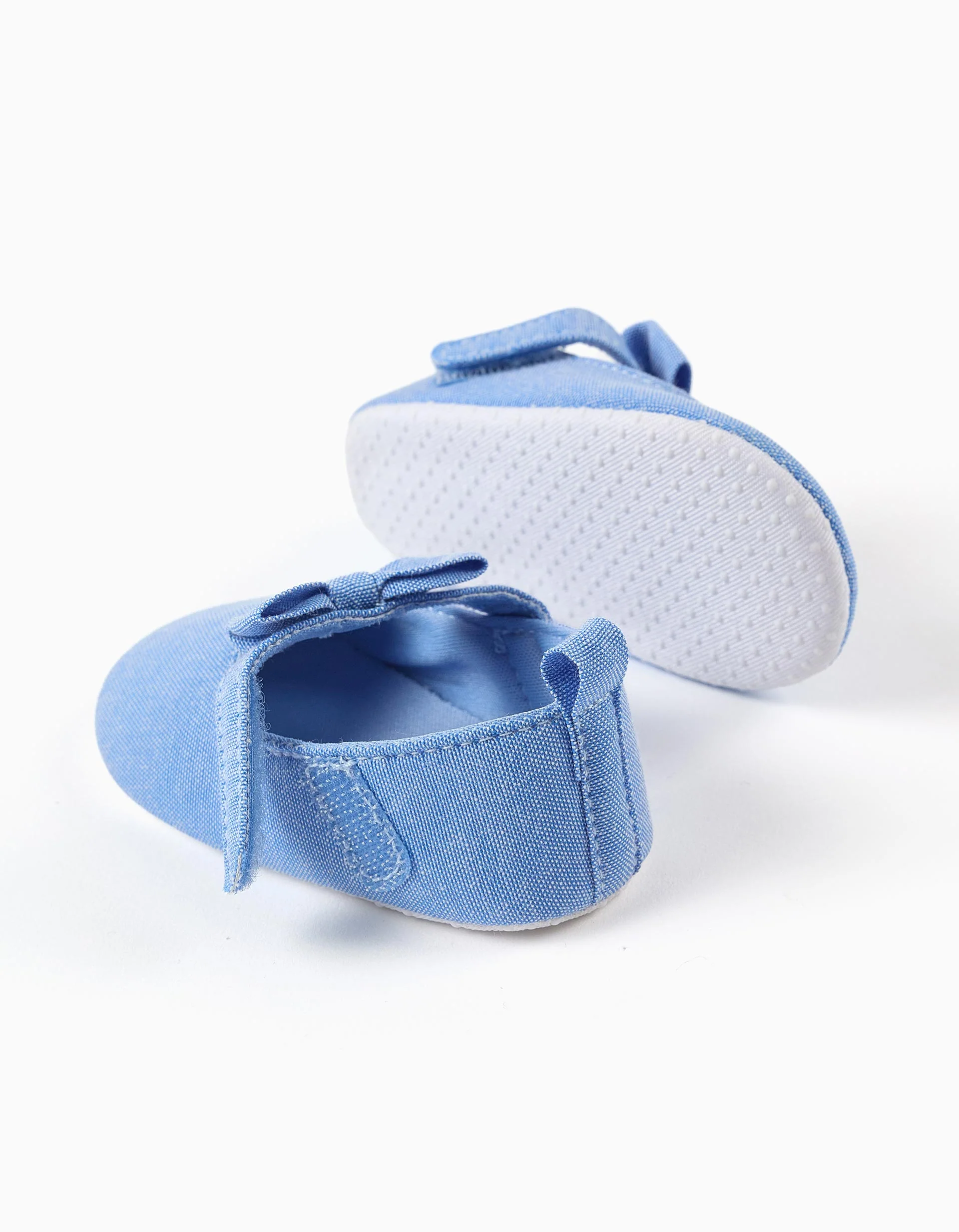 Canvas Mary Jane shoes with bow for newborn girls, blue - Image 3