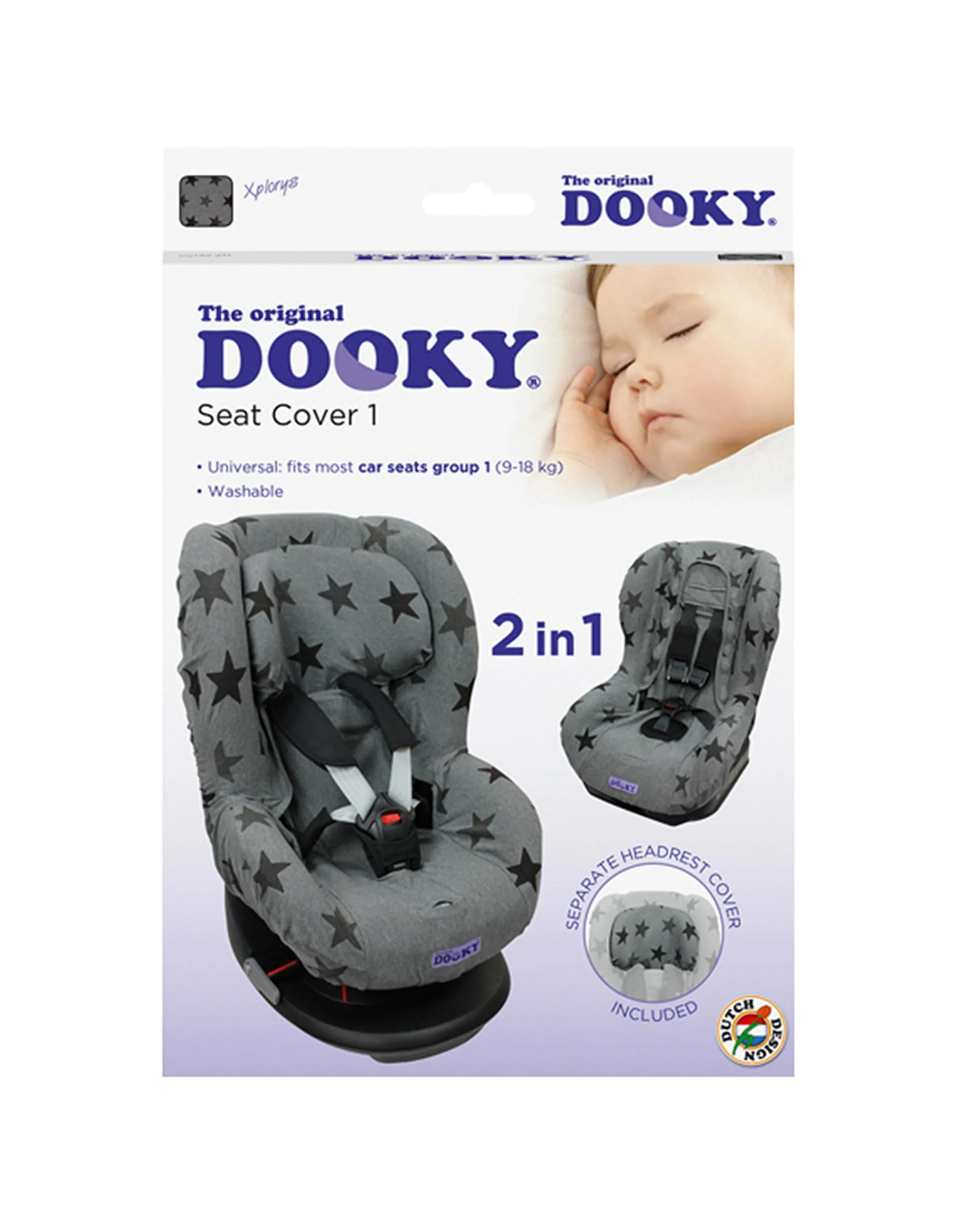 Car Seat Liner Gr 1 by Dooky, Grey Stars - Image 3