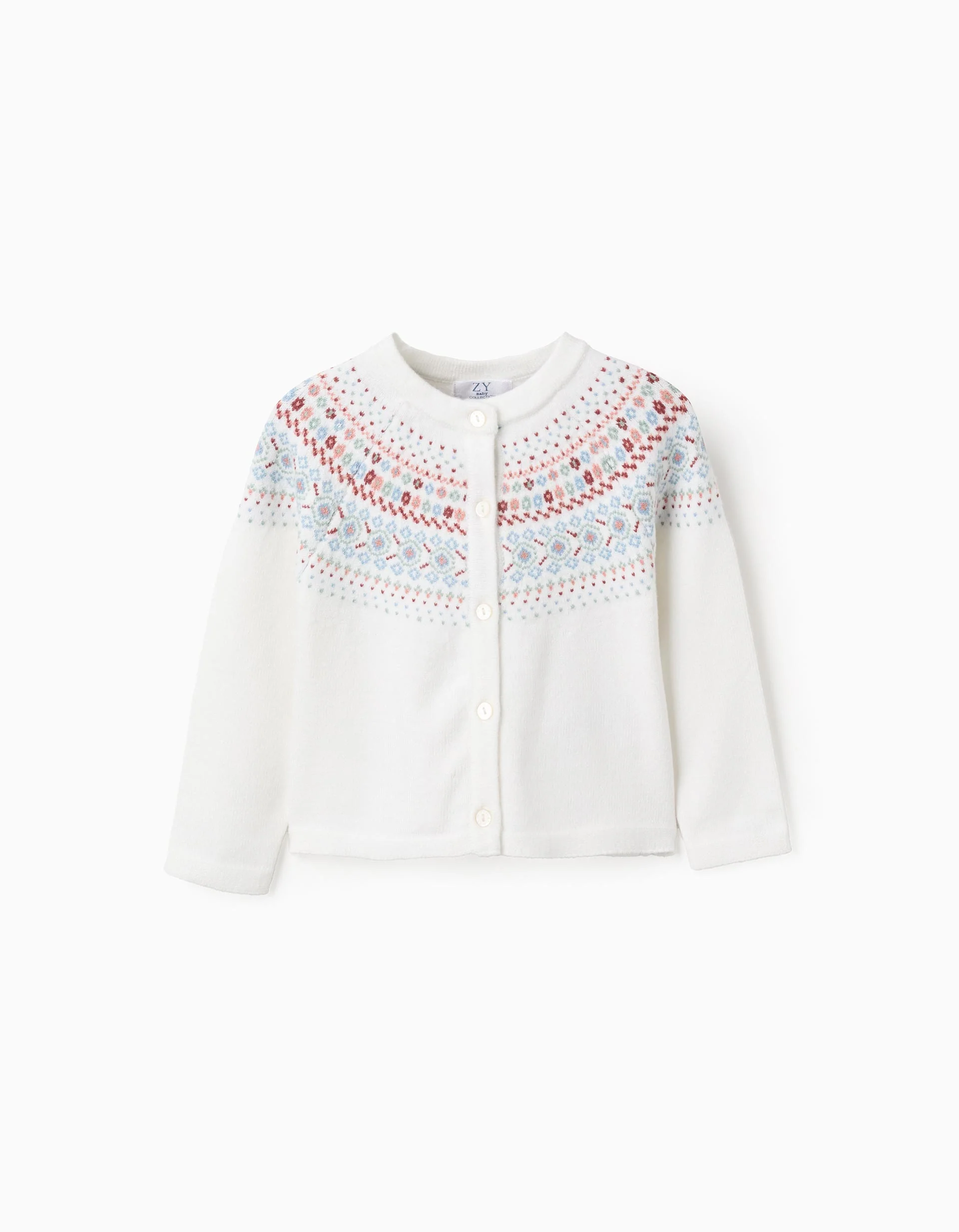 Cardigan with Jacquard for Baby Girls, White