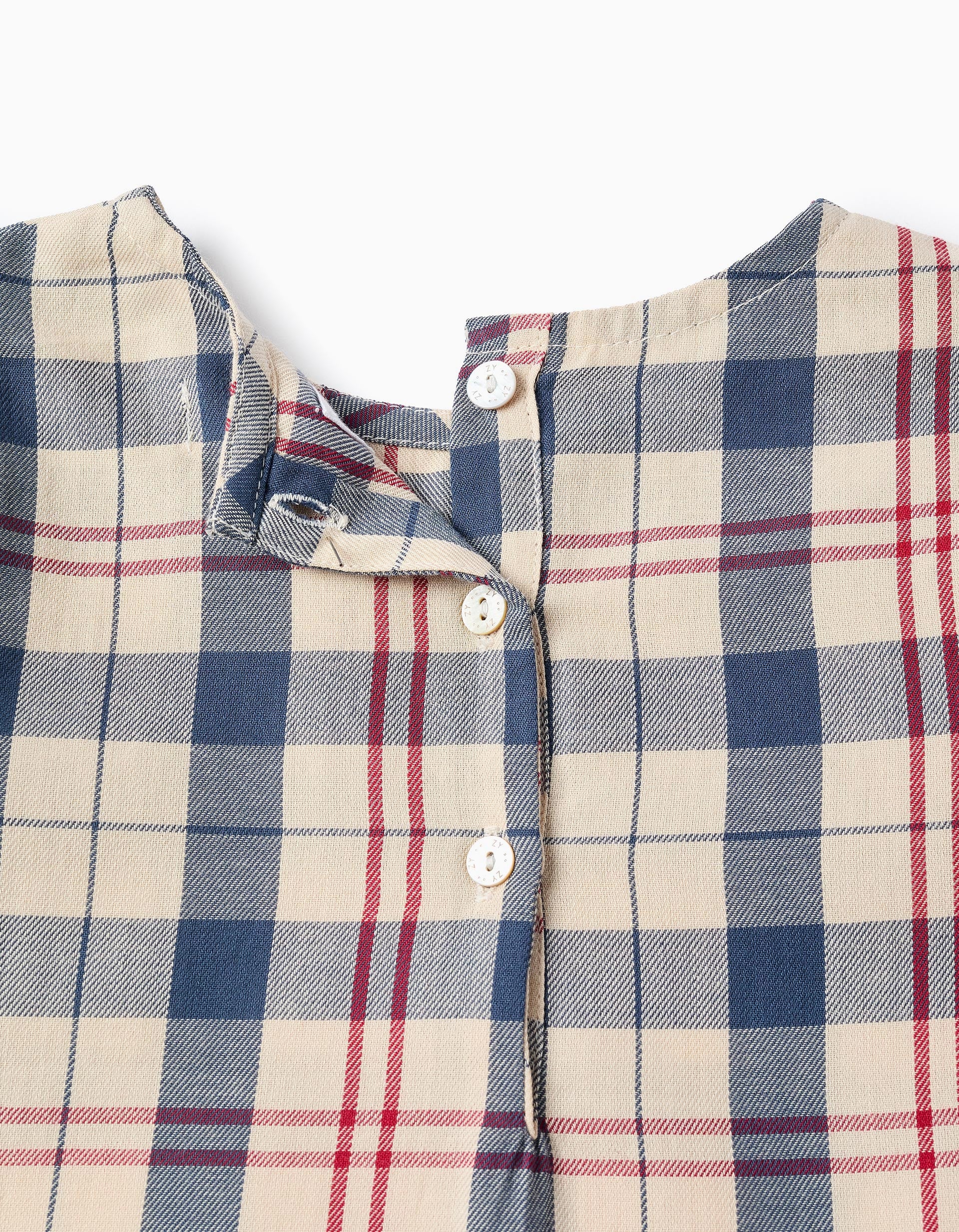 Checked Cotton Blouse for Girls 'B&S', Beige/Blue/Red - Image 3