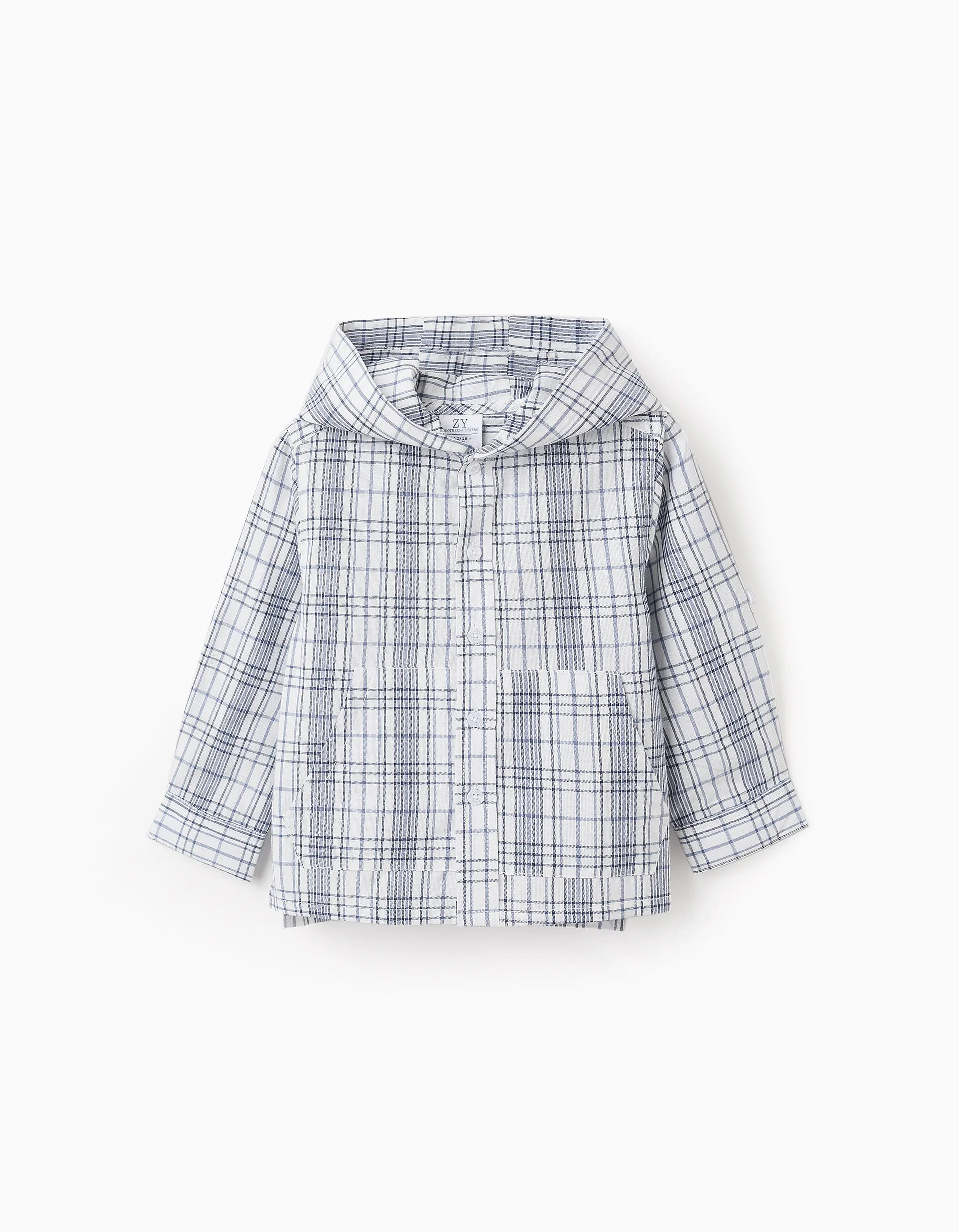 Checkered Hooded Shirt for Baby Boys 'You & Me', White/Blue - Image 2