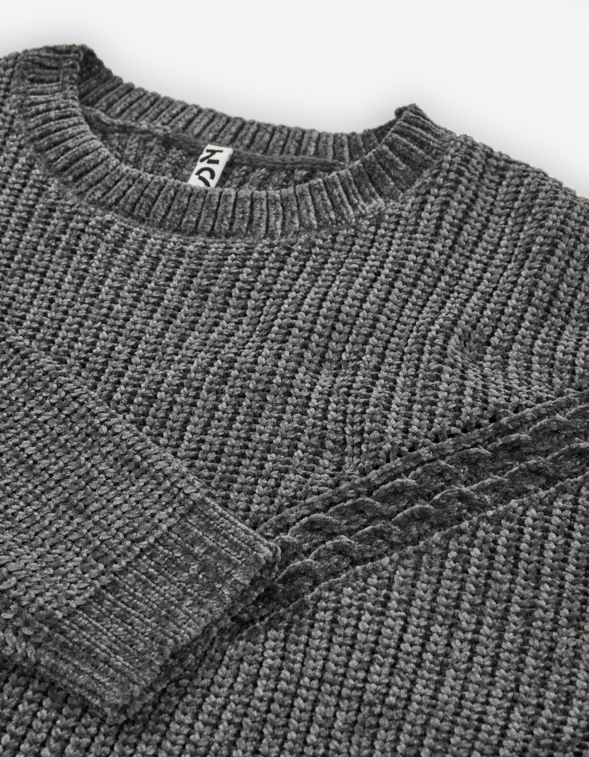 Chenille knit jumper with openwork details for girls, dark grey - Image 3