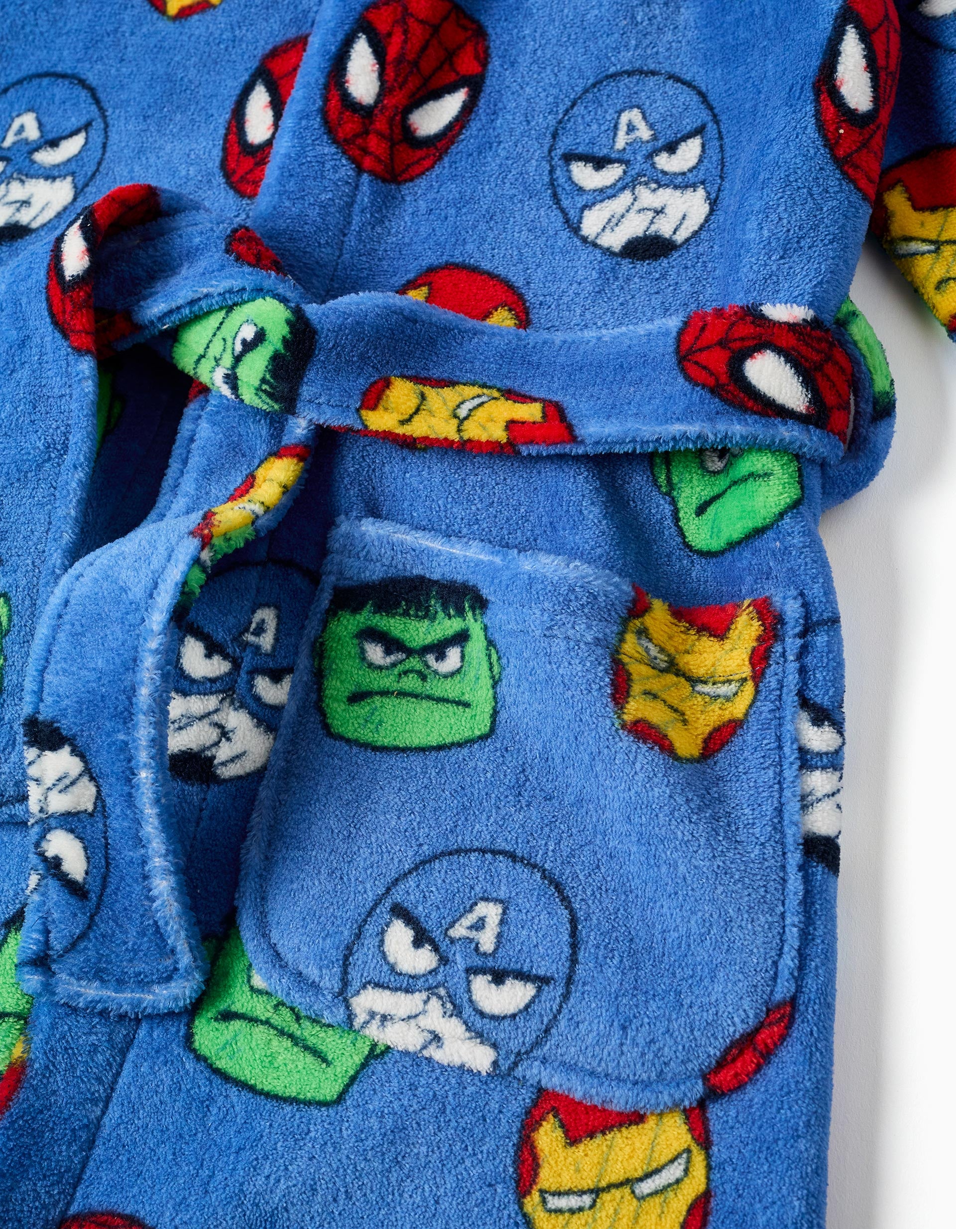 Coral fleece dressing gown with Avengers motif for boys, blue - Image 4
