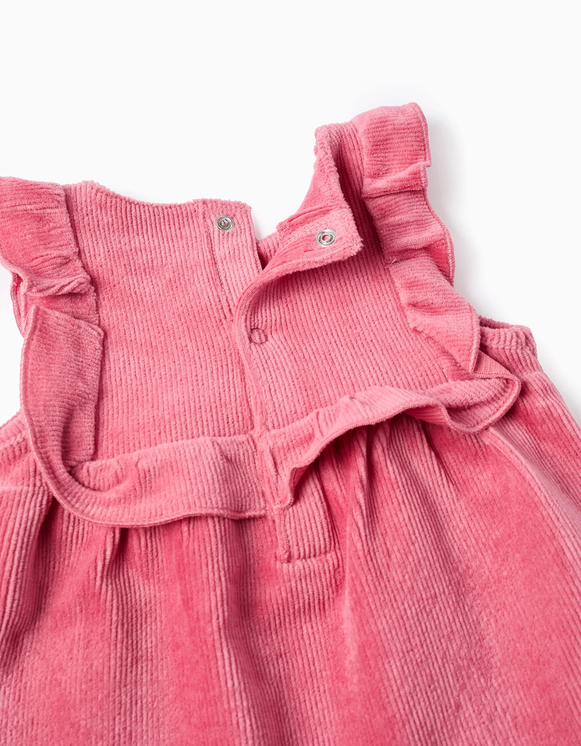 Corduroy Dress with Ruffles for Newborns, Pink - Image 3