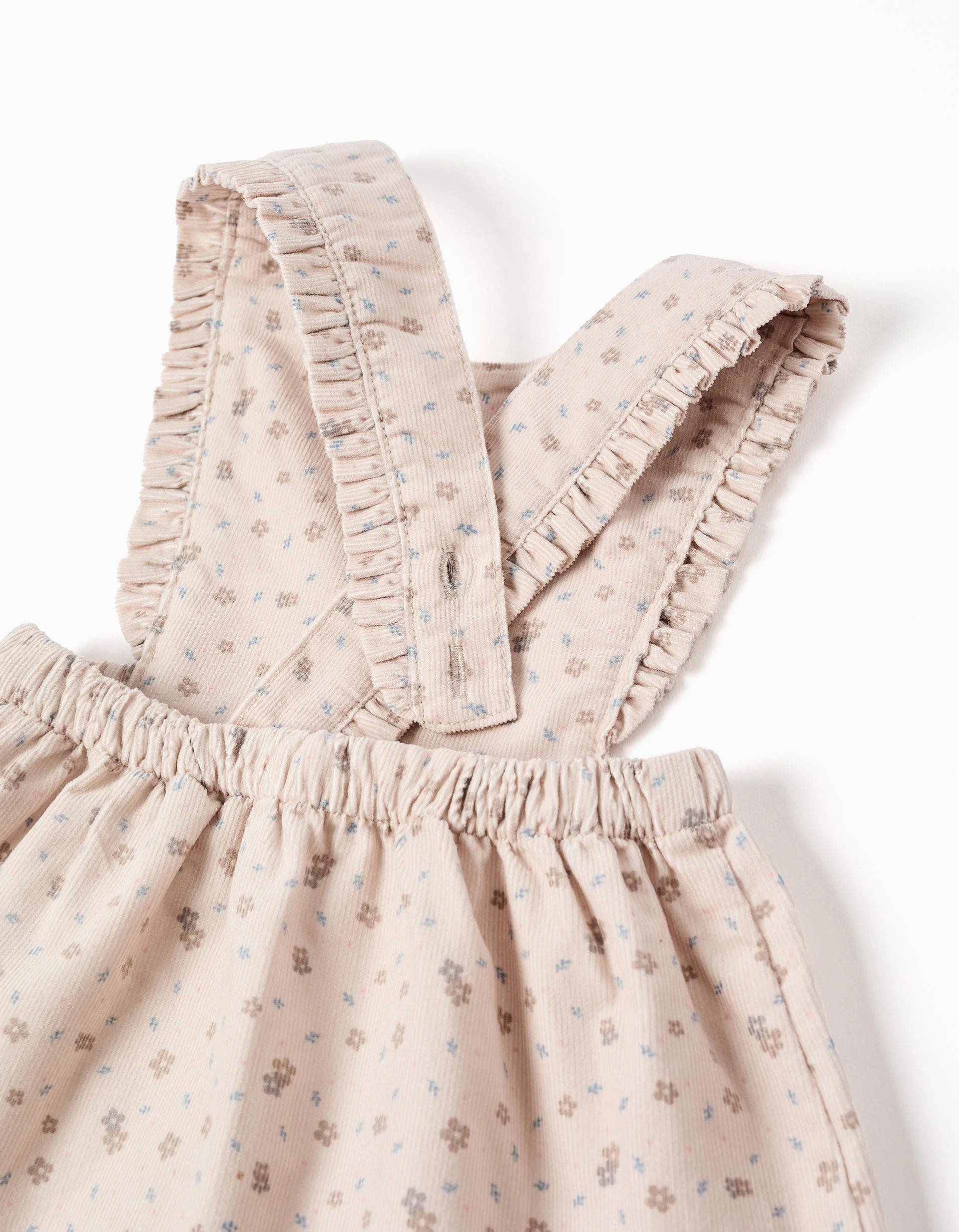Corduroy pinafore dress with floral motif for newborn girls, beige - Image 3