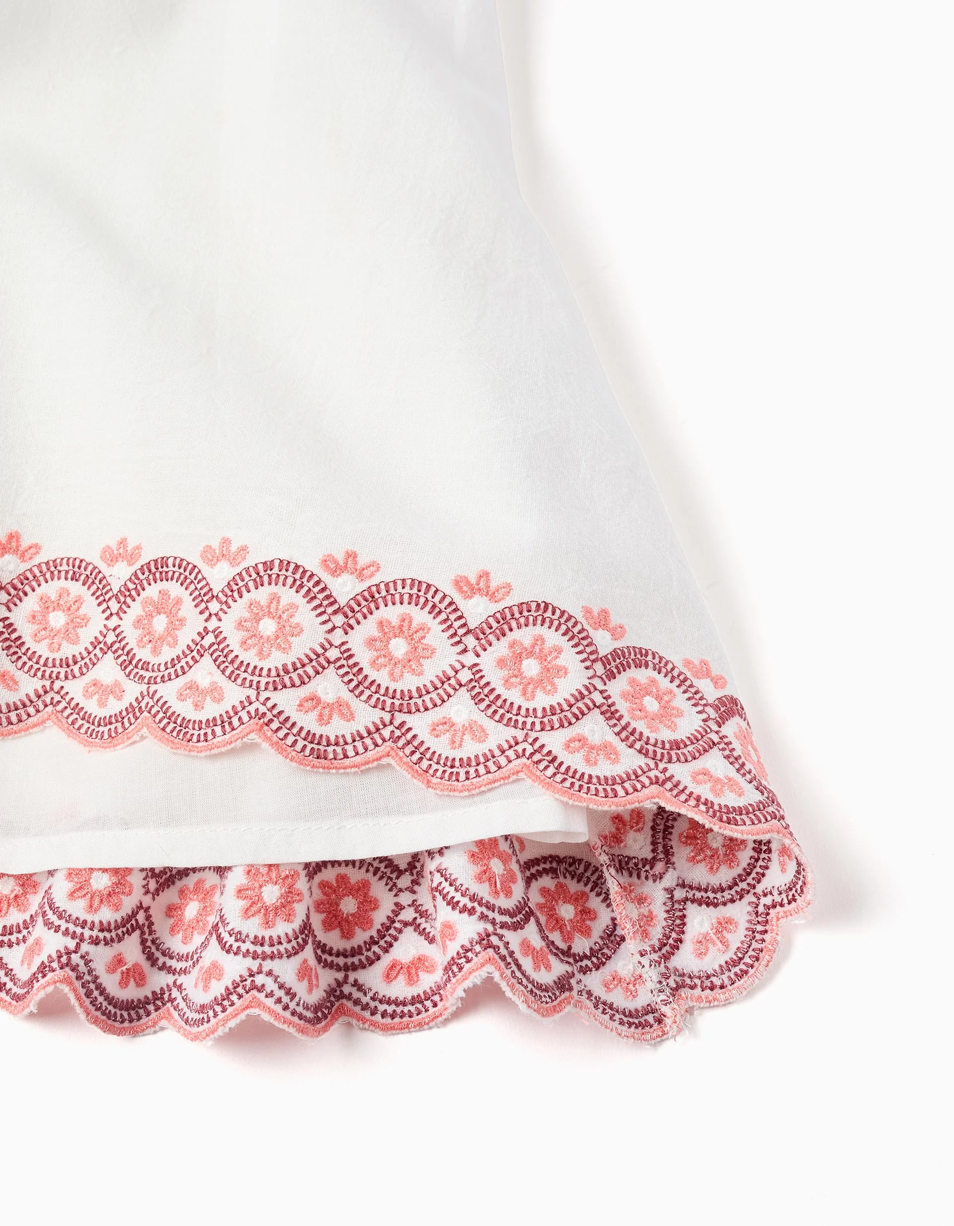 Cotton and linen dress with broderie anglaise for baby girls, light beige - Image 4