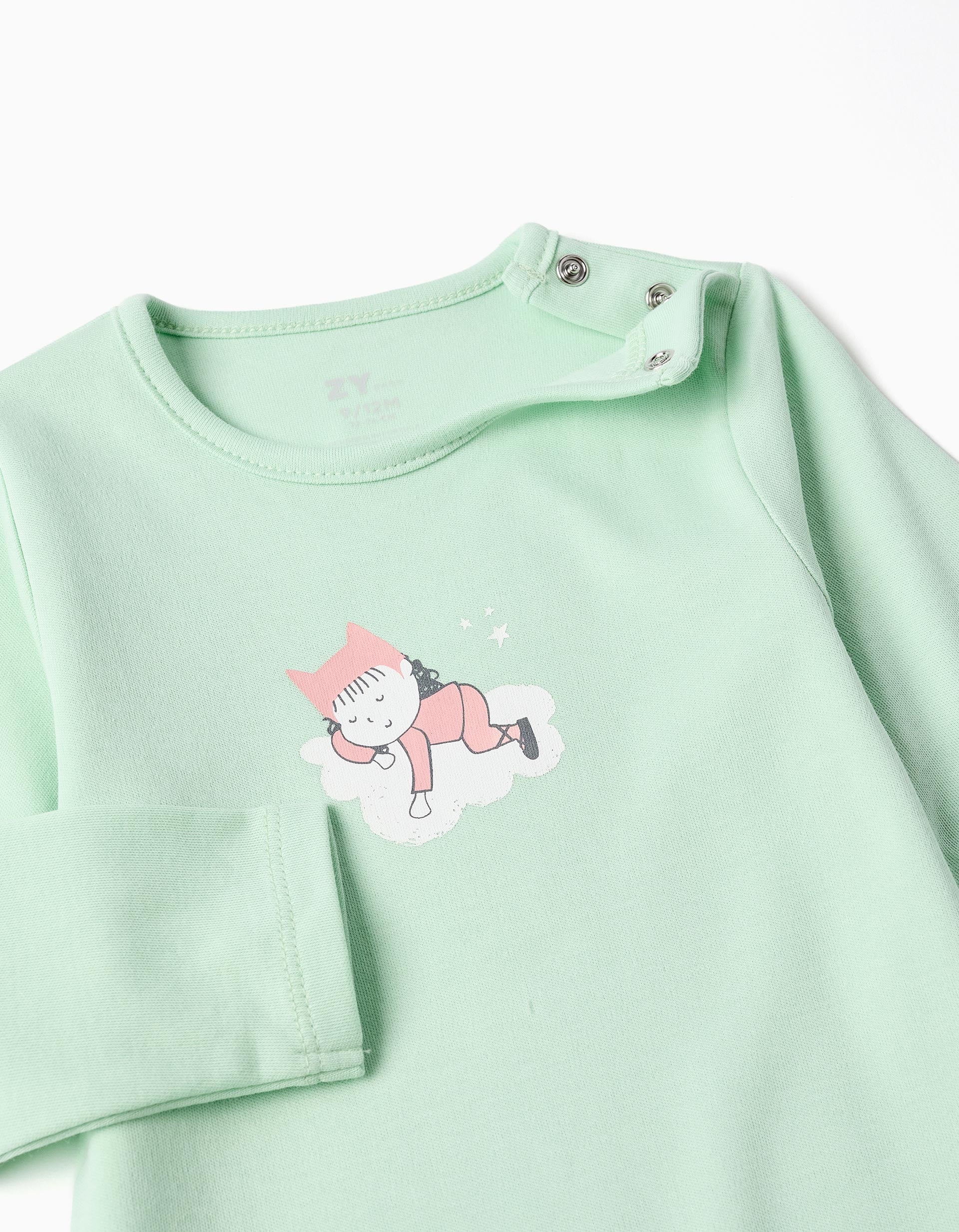 Cotton babygrow with print for newborn and baby girls, light green - Image 3