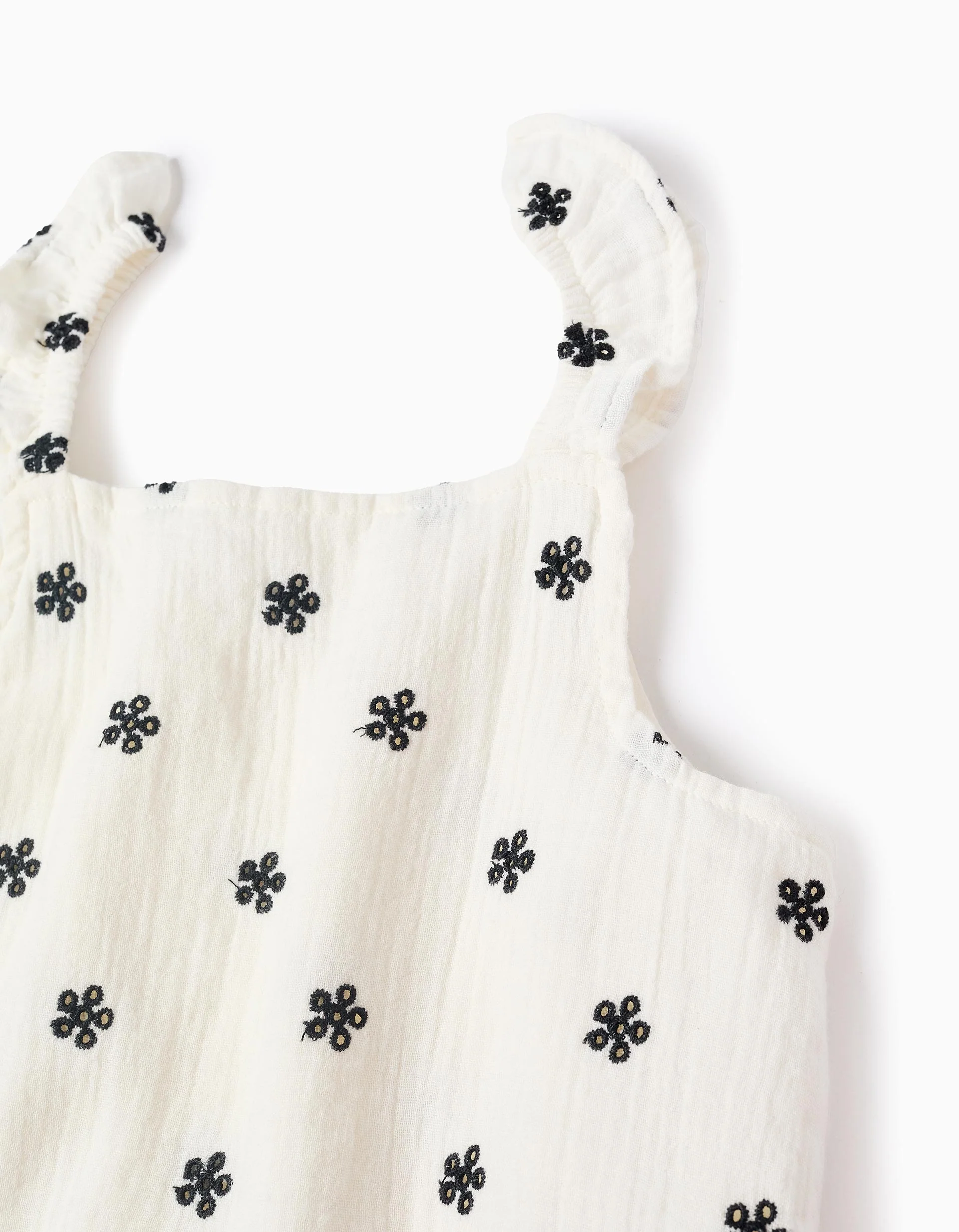 Cotton Bamboula Dress with Embroidery for Girls, White/Black - Image 3