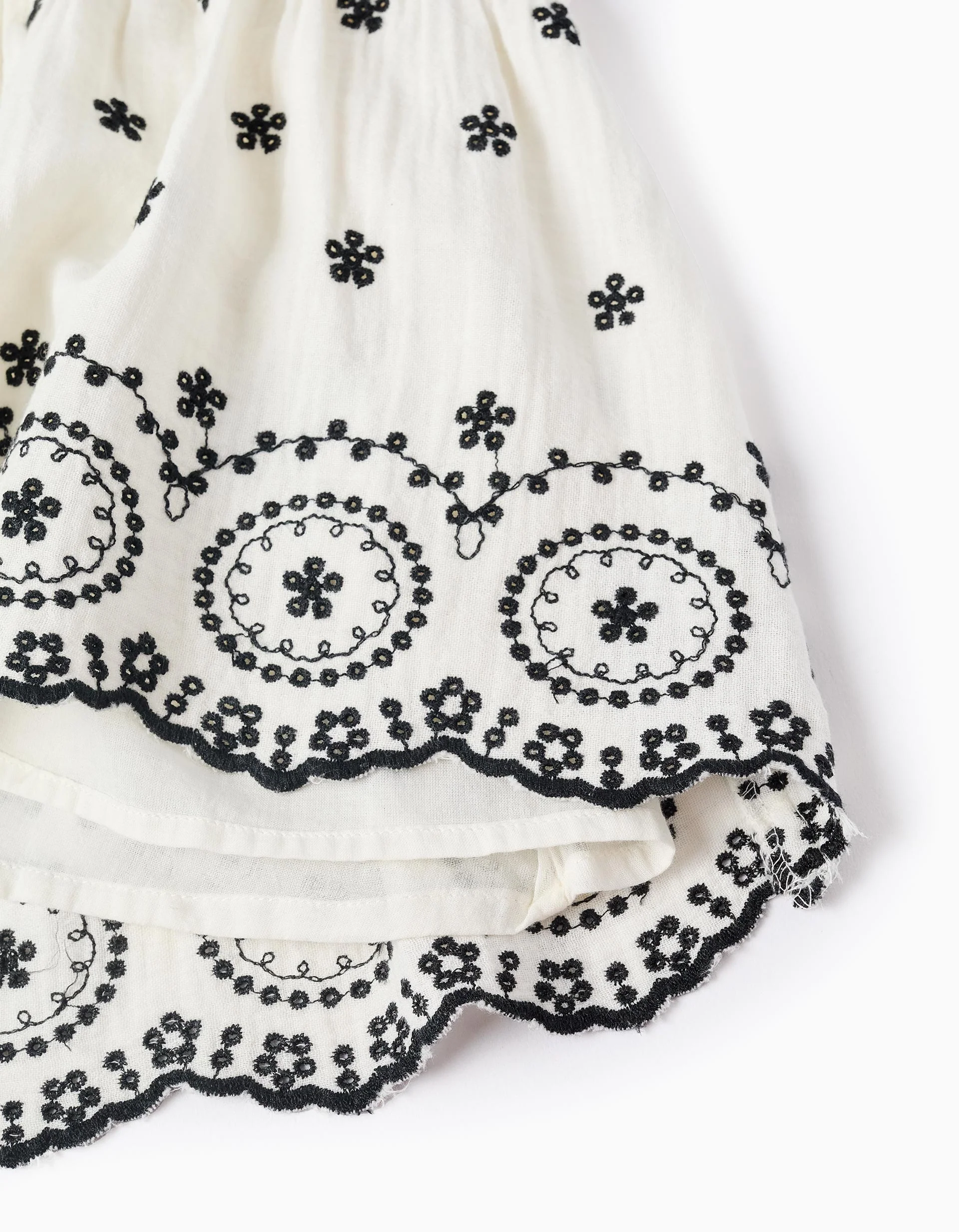 Cotton Bamboula Dress with Embroidery for Girls, White/Black - Image 4