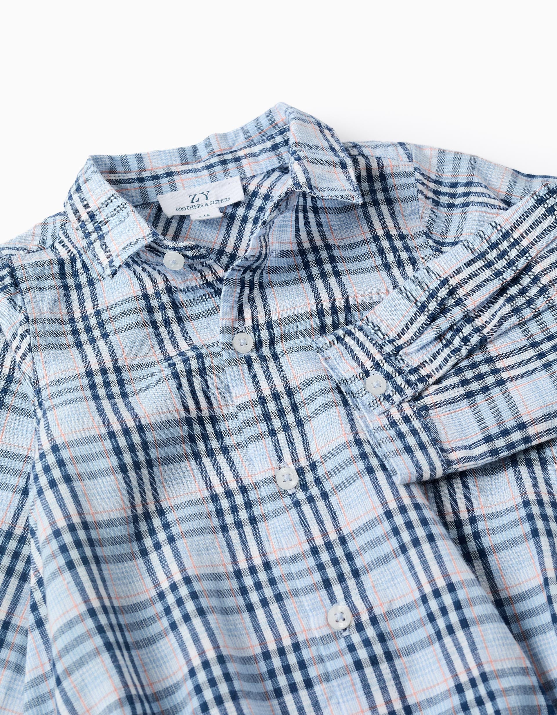 Cotton body-shirt with check pattern B&S for newborn boys, blue - Image 3