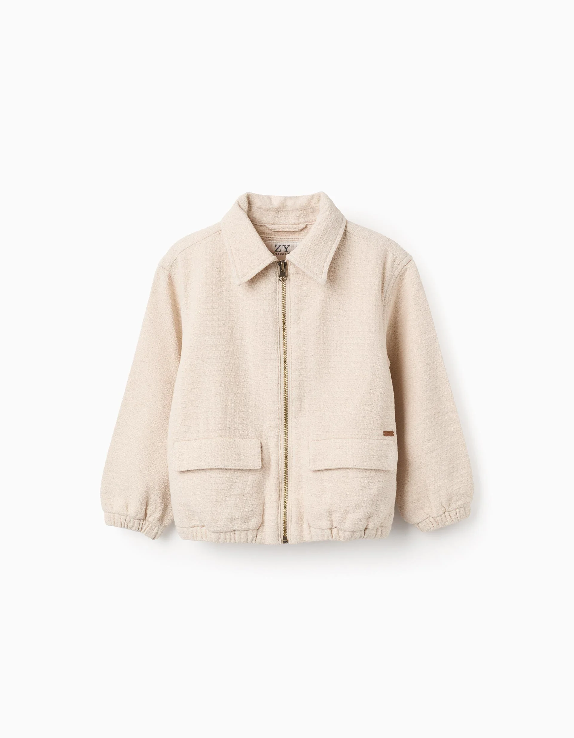Cotton bomber jacket with flap pockets for boys, light beige