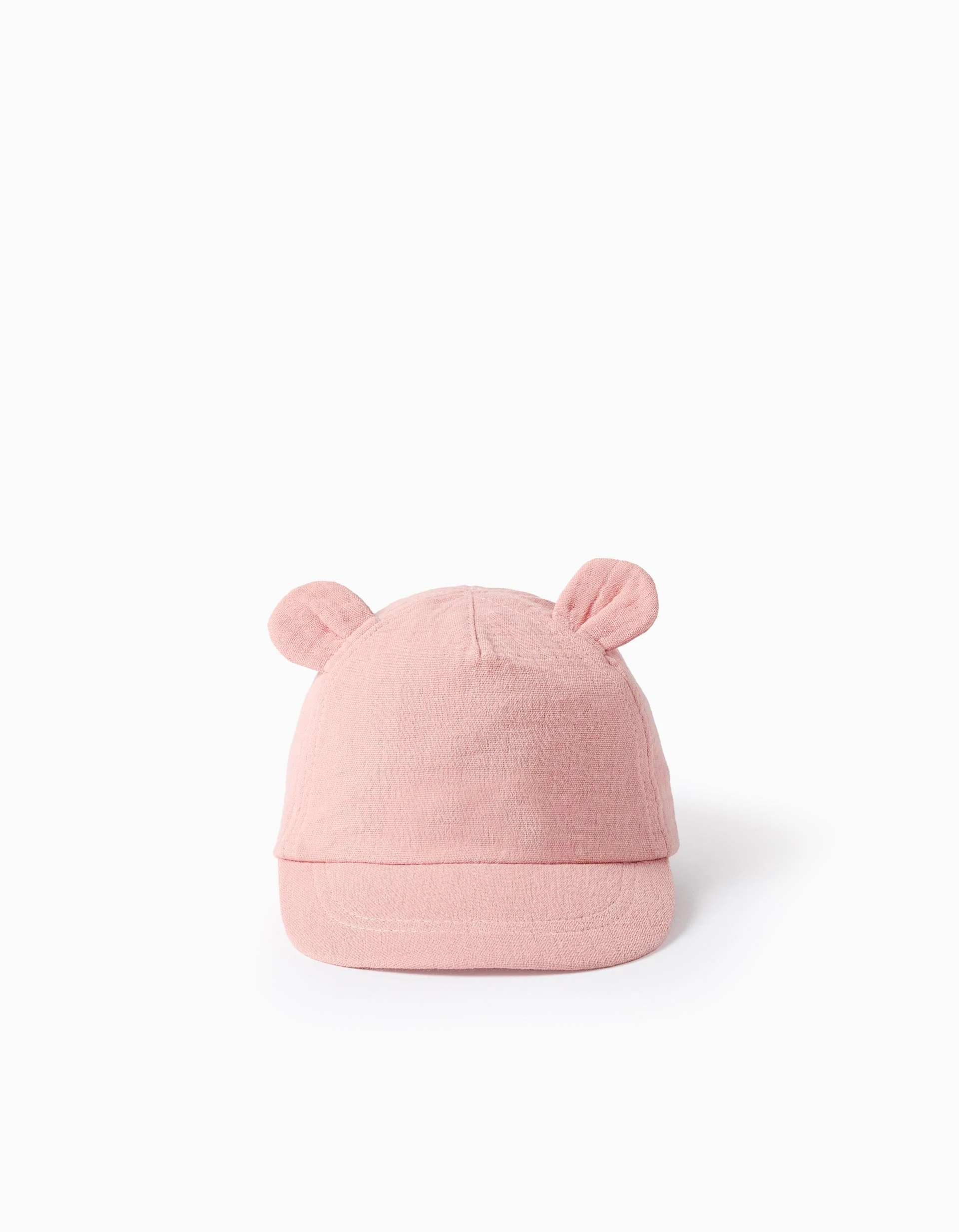 Cotton cap with 3D ears for newborns, light pink