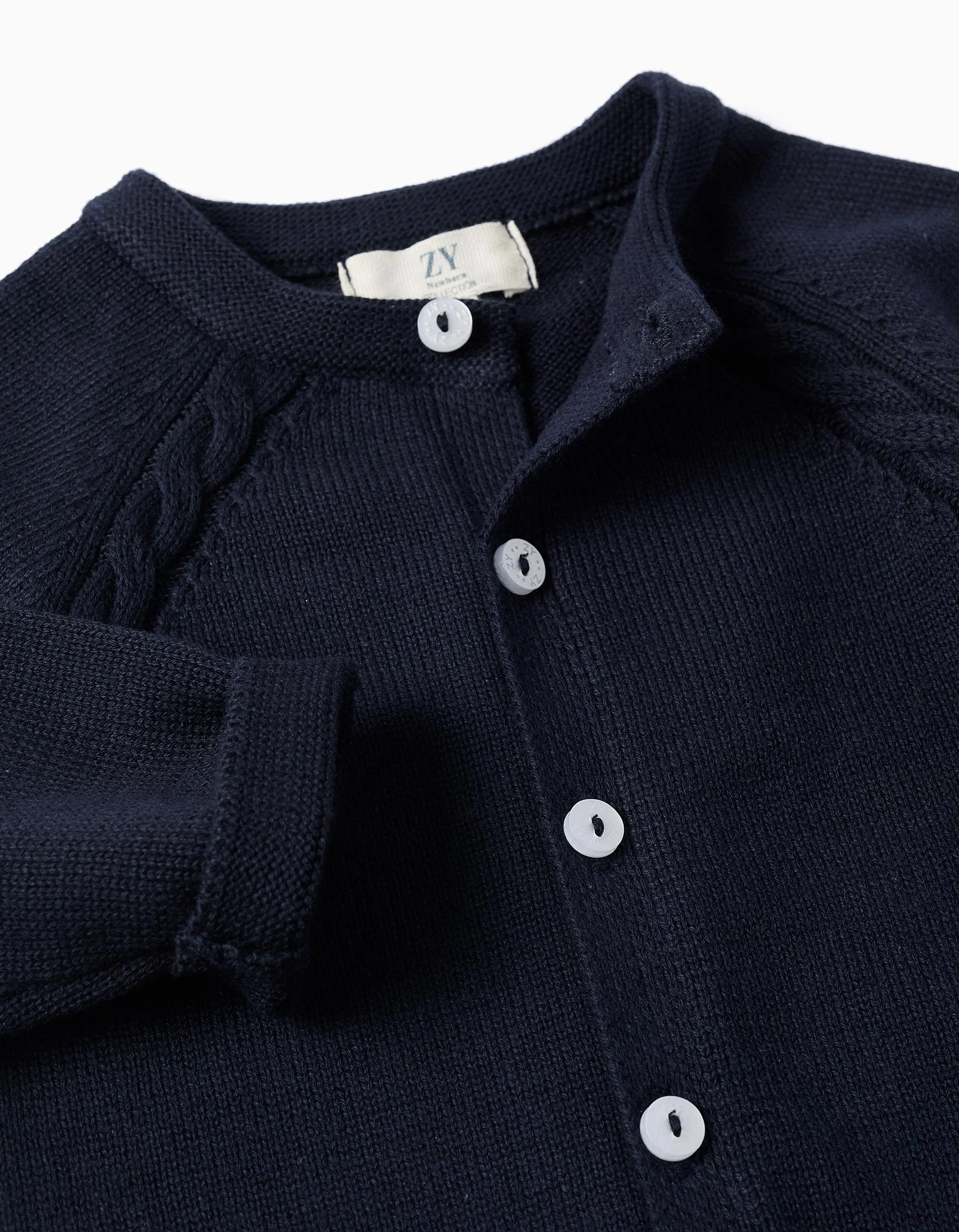 Cotton Cardigan for Newborns, Dark Blue - Image 3