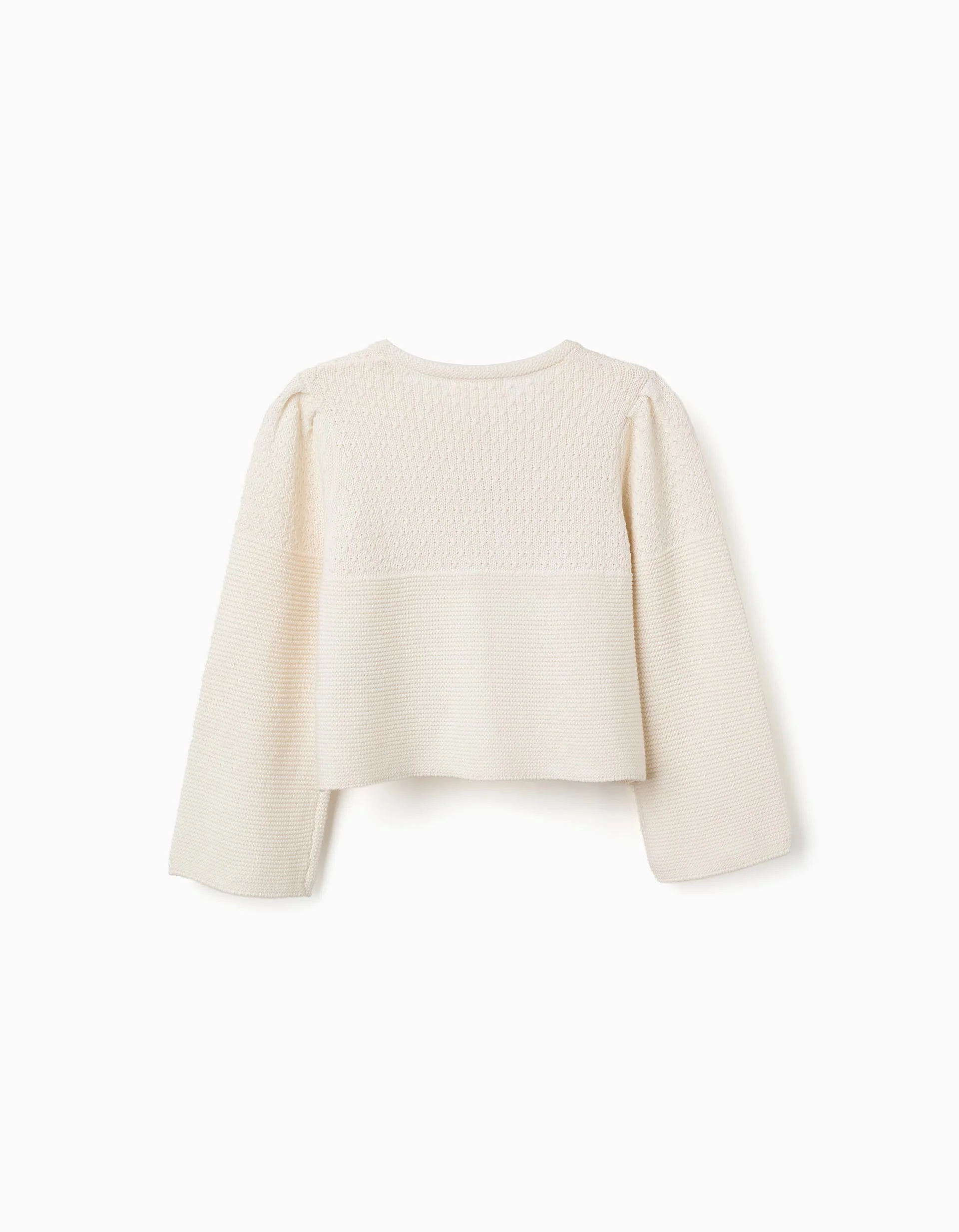 Cotton cardigan in link stitch B&S for girls, light beige - Image 2