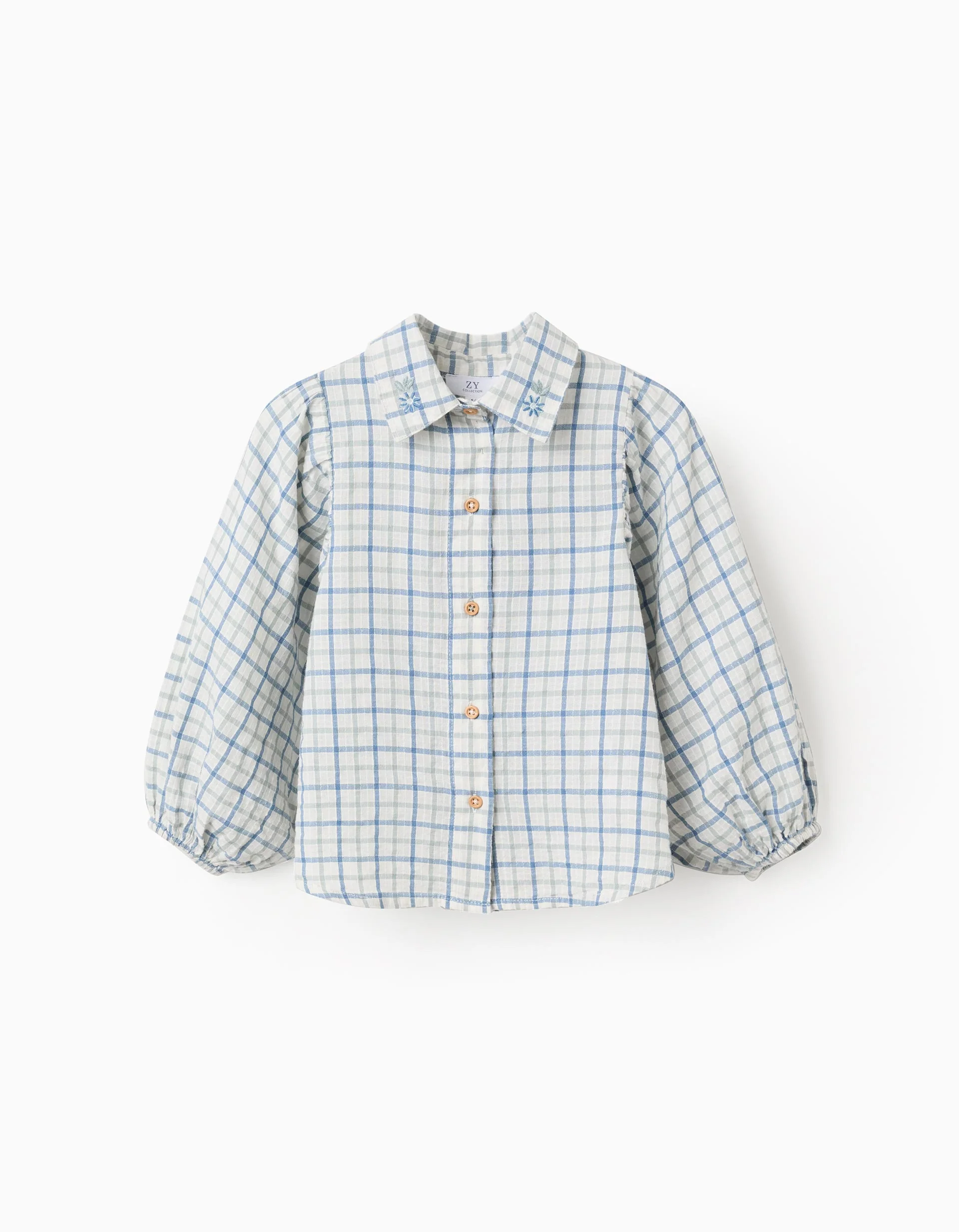 Cotton checked shirt with puffy sleeves for girls, multicolour - Image 4