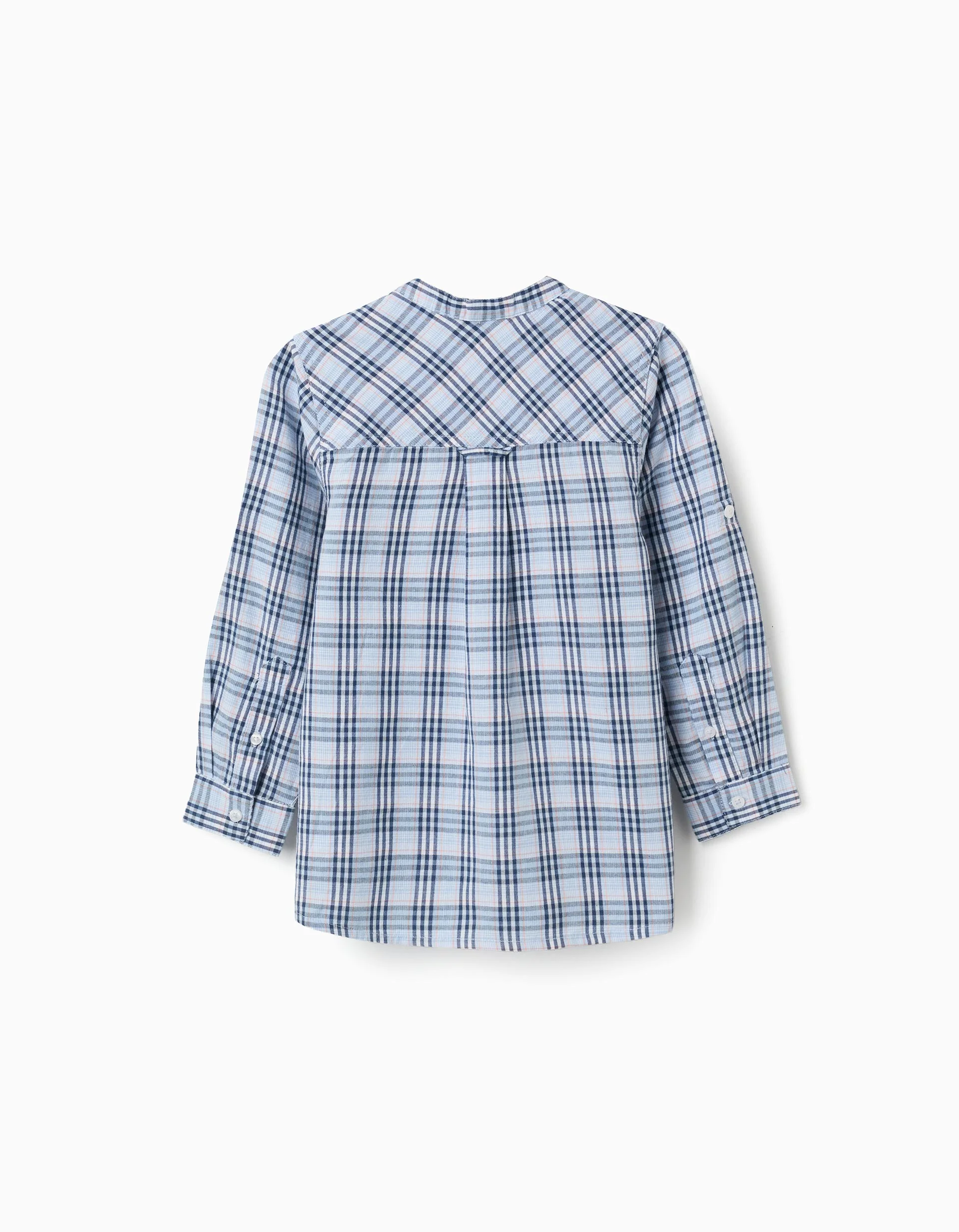 Cotton checked shirt with roll-up sleeves B&S for boys, blue - Image 3