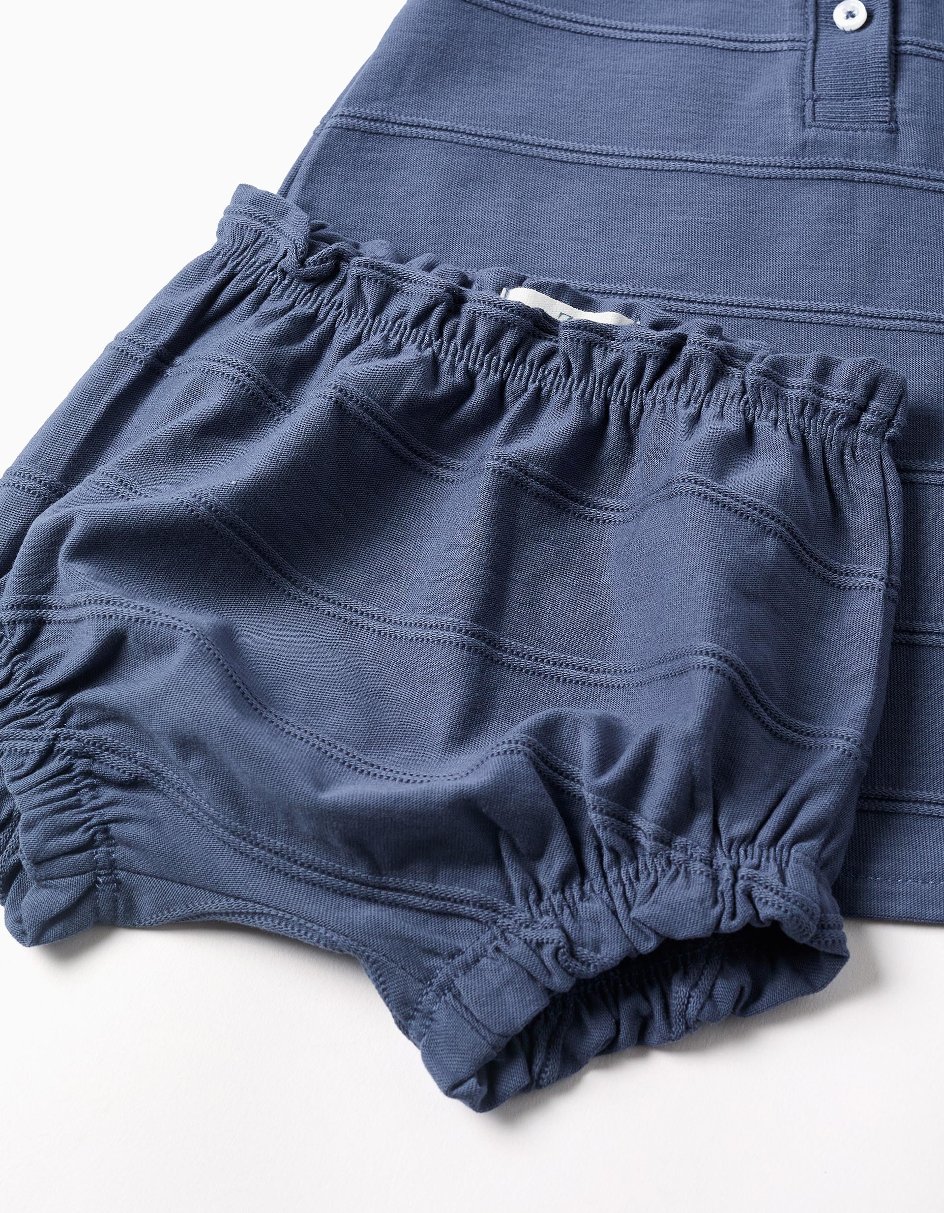 Cotton dress + bloomers with embossed lines B&S for newborn girls, indigo - Image 4