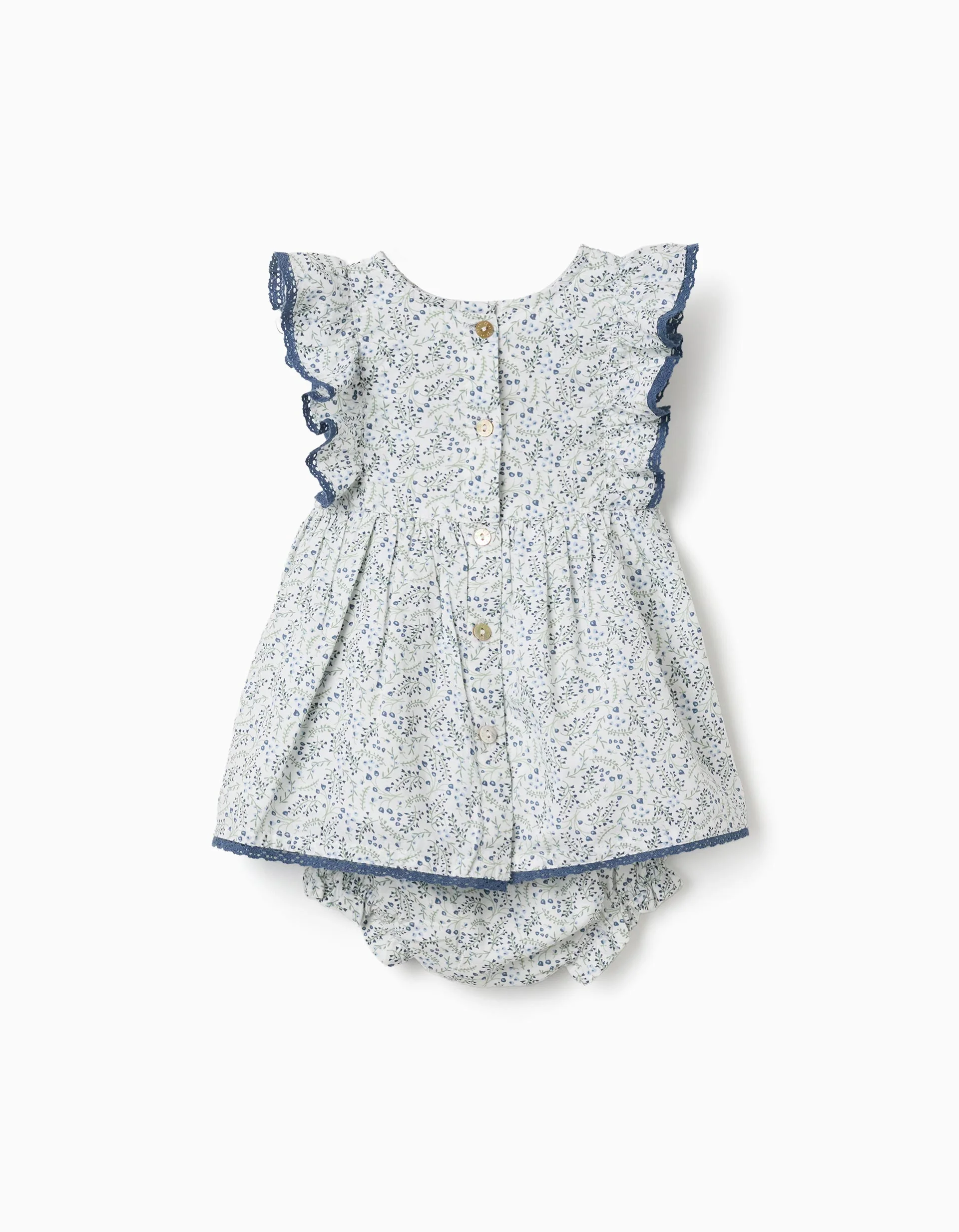 Cotton dress + bloomers with floral motif You&Me for newborn girls, white - Image 2