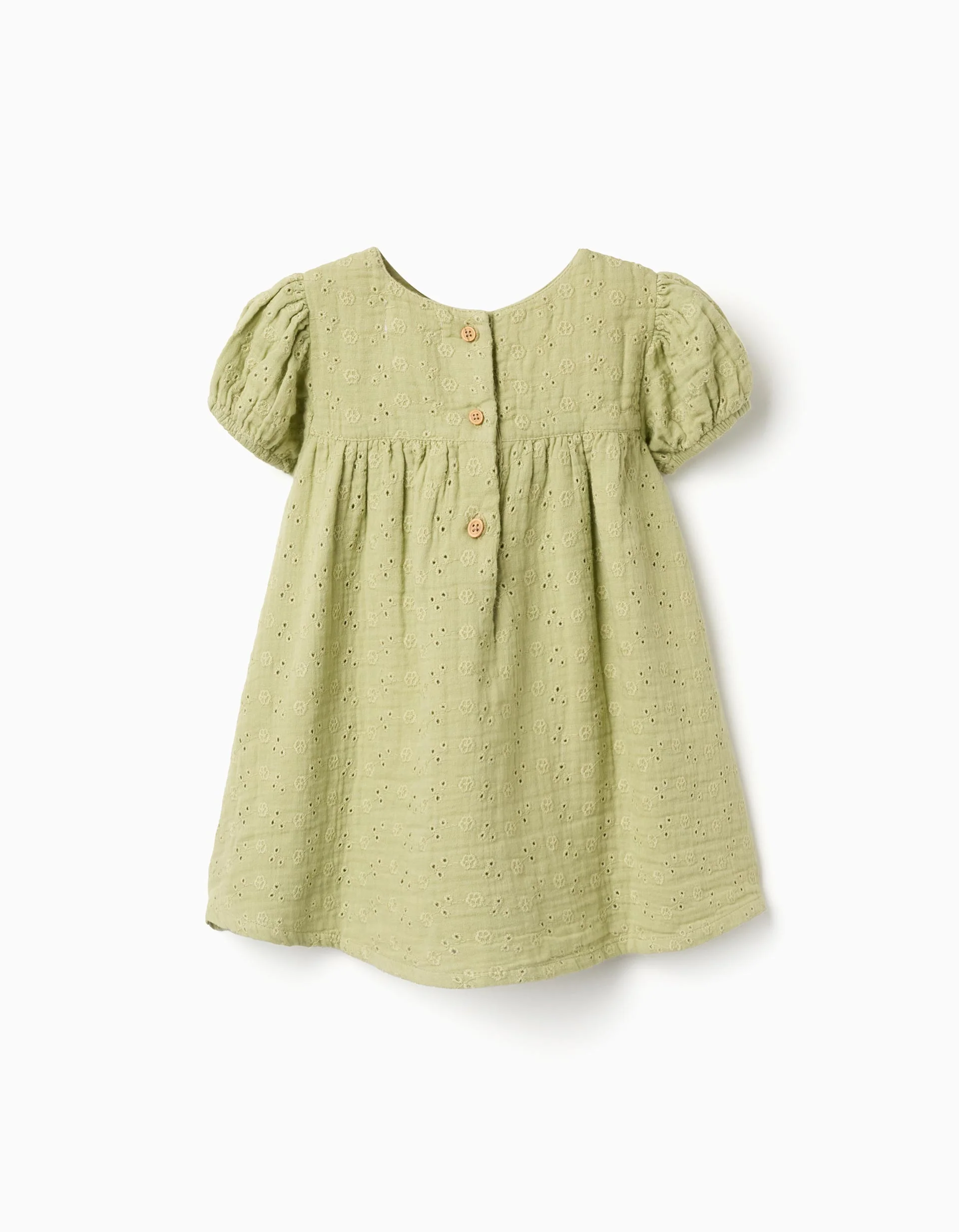 Cotton dress in broderie anglaise for baby girls, light green - Image 2